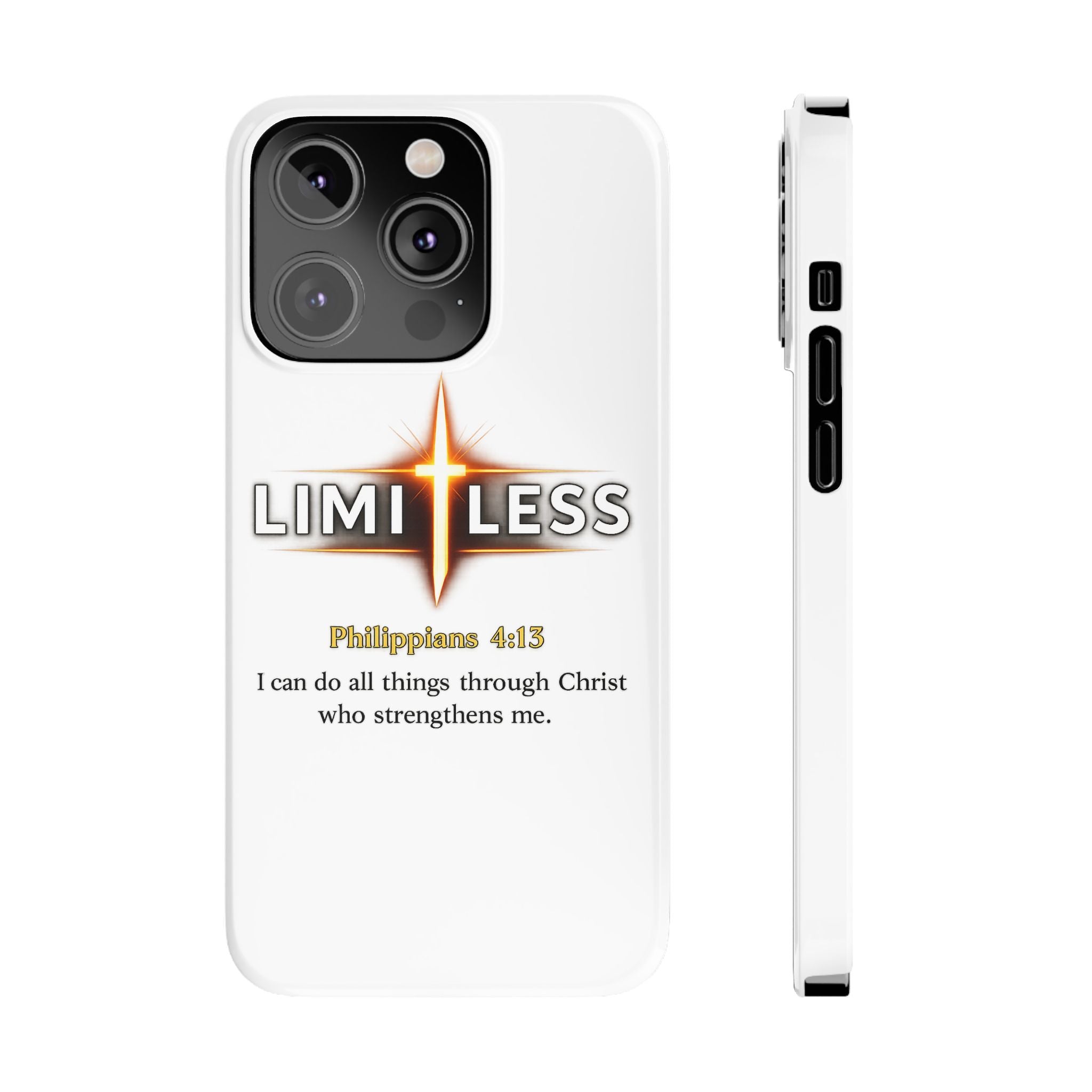 Slim Phone Case — "Limitless" Christian Cross Design with Philippians 4:13 Inspirational Quote