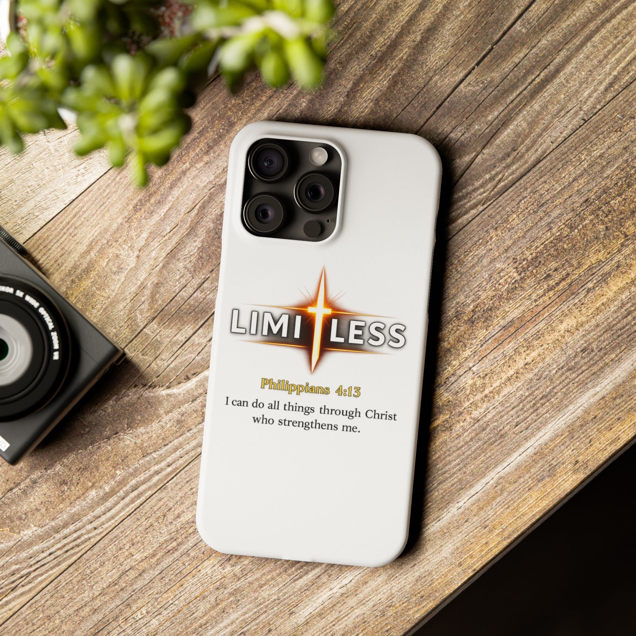 Slim Phone Case — "Limitless" Christian Cross Design with Philippians 4:13 Inspirational Quote