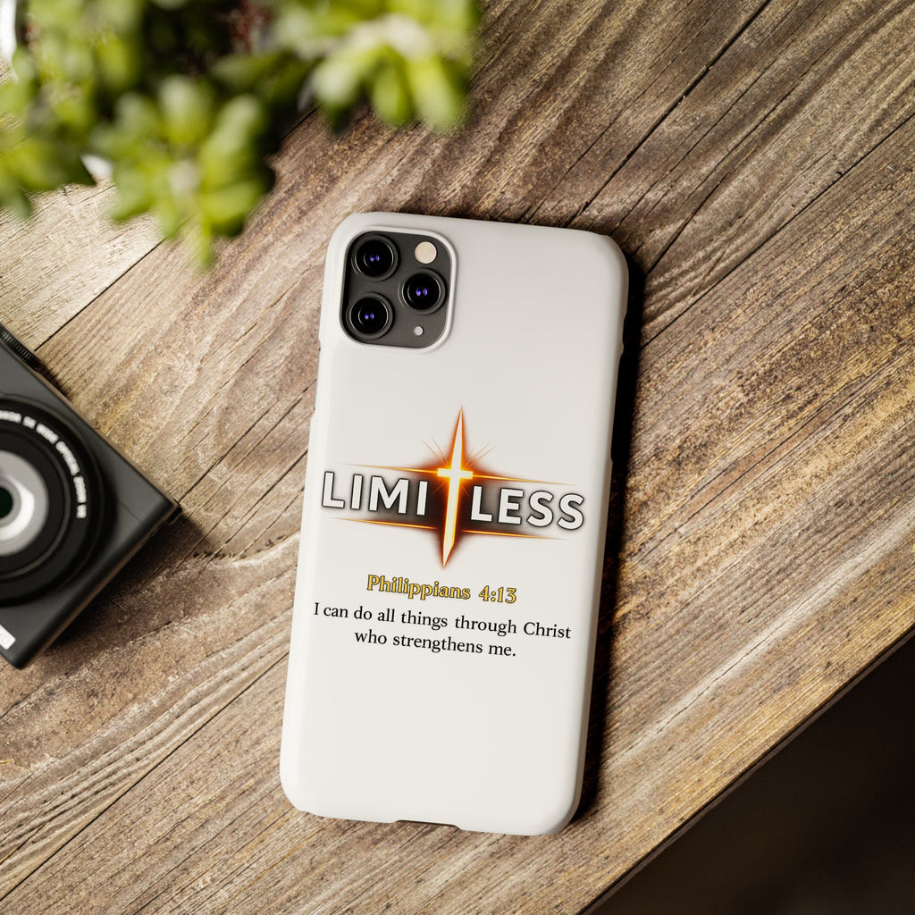 Slim Phone Case — "Limitless" Christian Cross Design with Philippians 4:13 Inspirational Quote