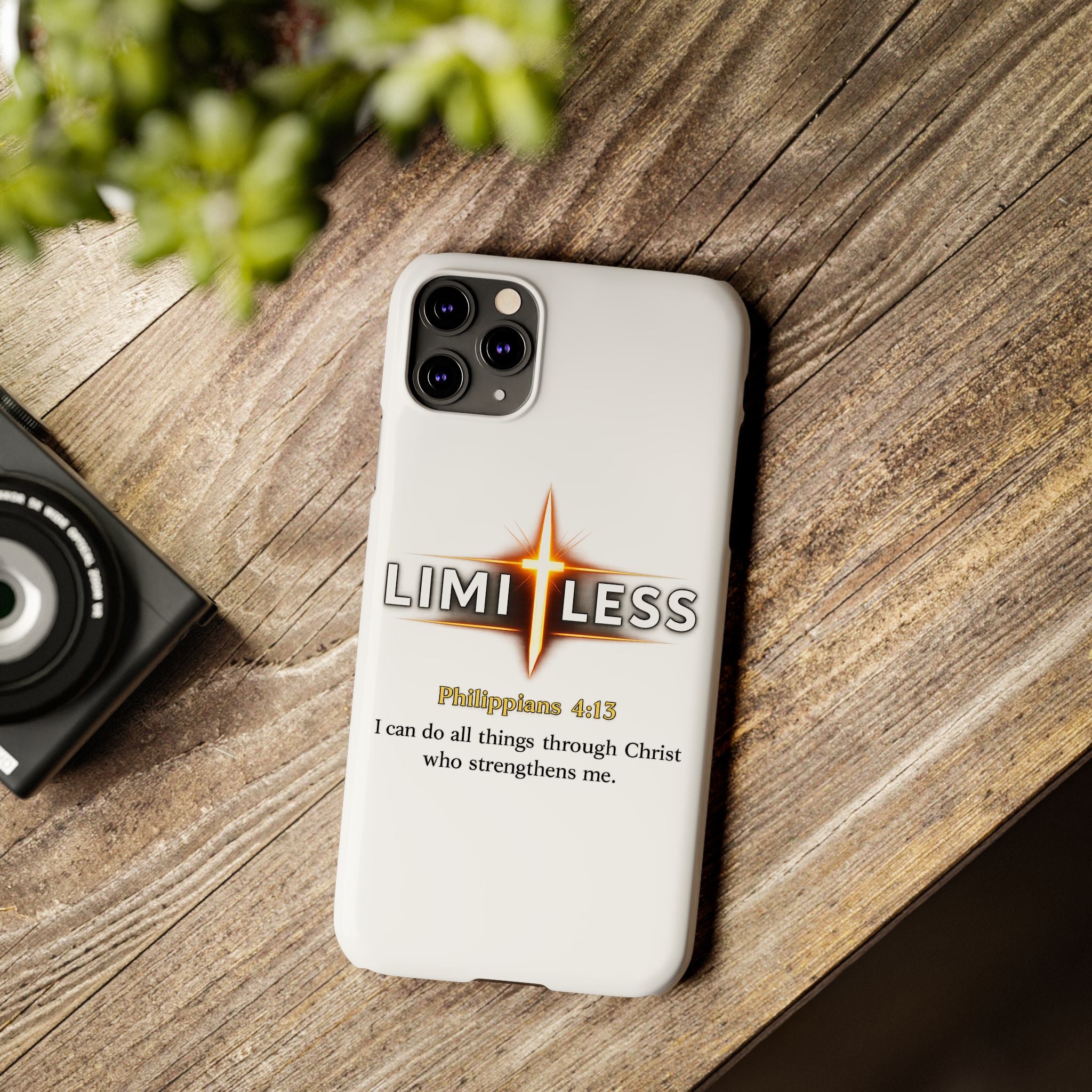 Slim Phone Case — "Limitless" Christian Cross Design with Philippians 4:13 Inspirational Quote
