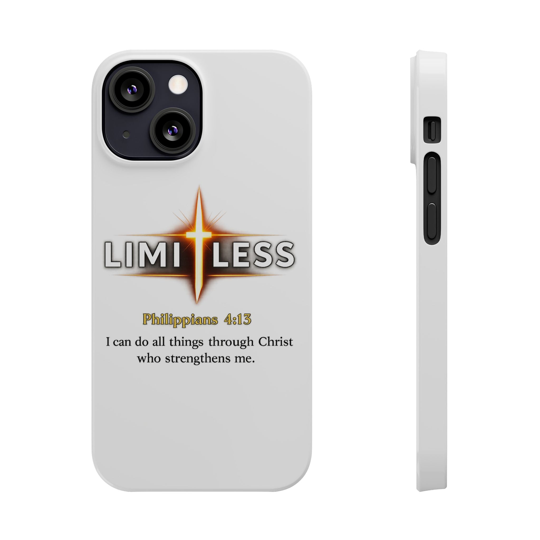 Slim Phone Case — "Limitless" Christian Cross Design with Philippians 4:13 Inspirational Quote