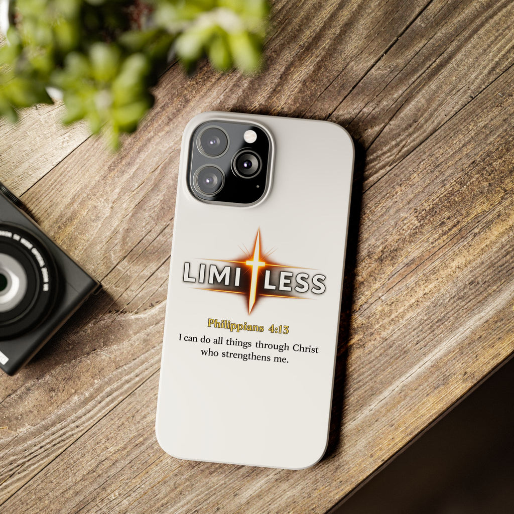 Slim Phone Case — "Limitless" Christian Cross Design with Philippians 4:13 Inspirational Quote