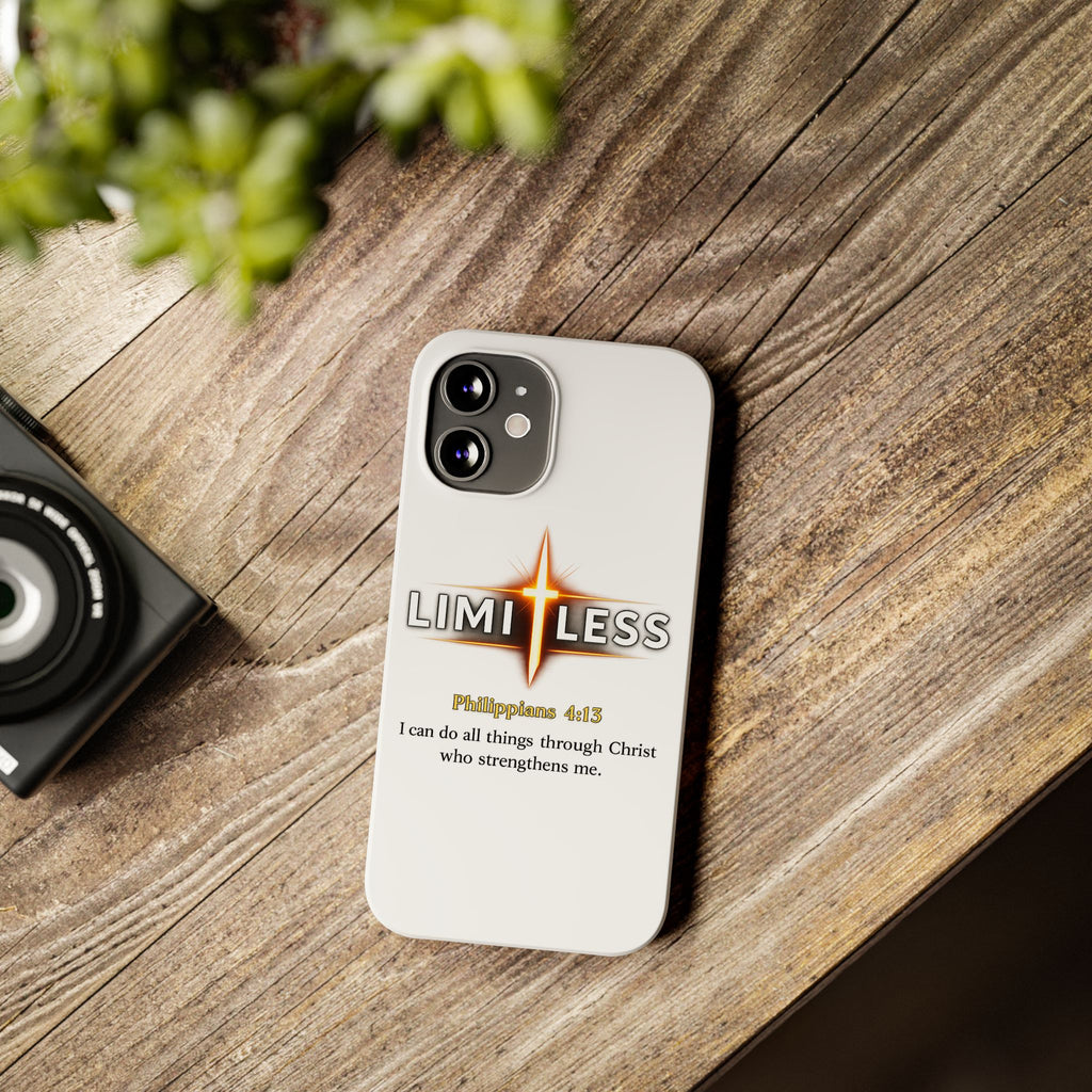 Slim Phone Case — "Limitless" Christian Cross Design with Philippians 4:13 Inspirational Quote