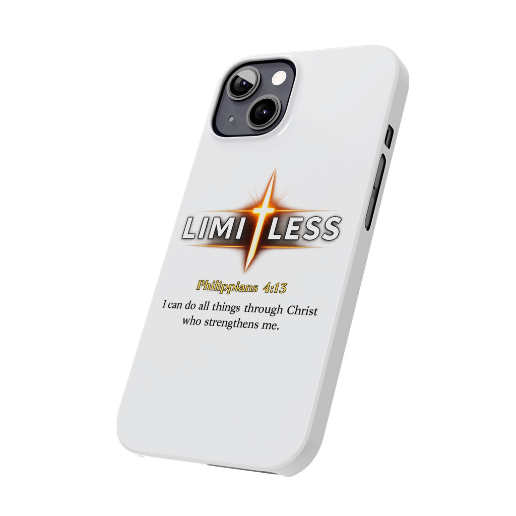 Slim Phone Case — "Limitless" Christian Cross Design with Philippians 4:13 Inspirational Quote