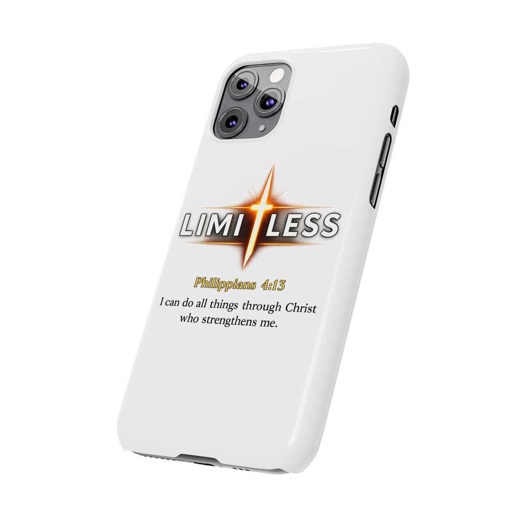 Slim Phone Case — "Limitless" Christian Cross Design with Philippians 4:13 Inspirational Quote