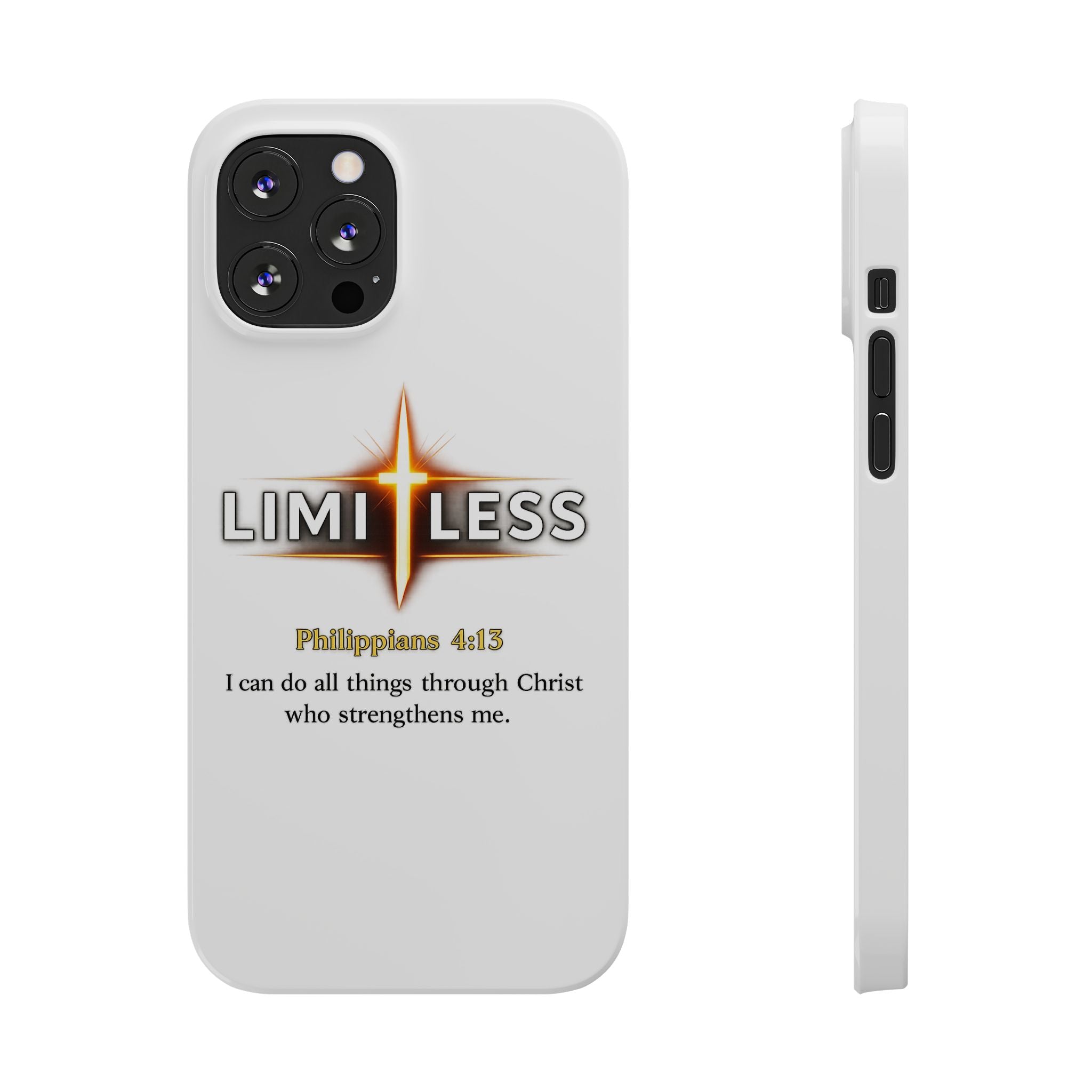 Slim Phone Case — "Limitless" Christian Cross Design with Philippians 4:13 Inspirational Quote
