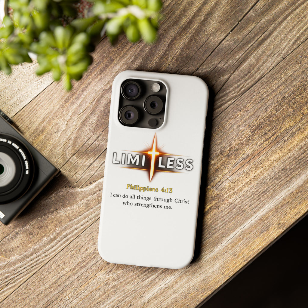 Slim Phone Case — "Limitless" Christian Cross Design with Philippians 4:13 Inspirational Quote