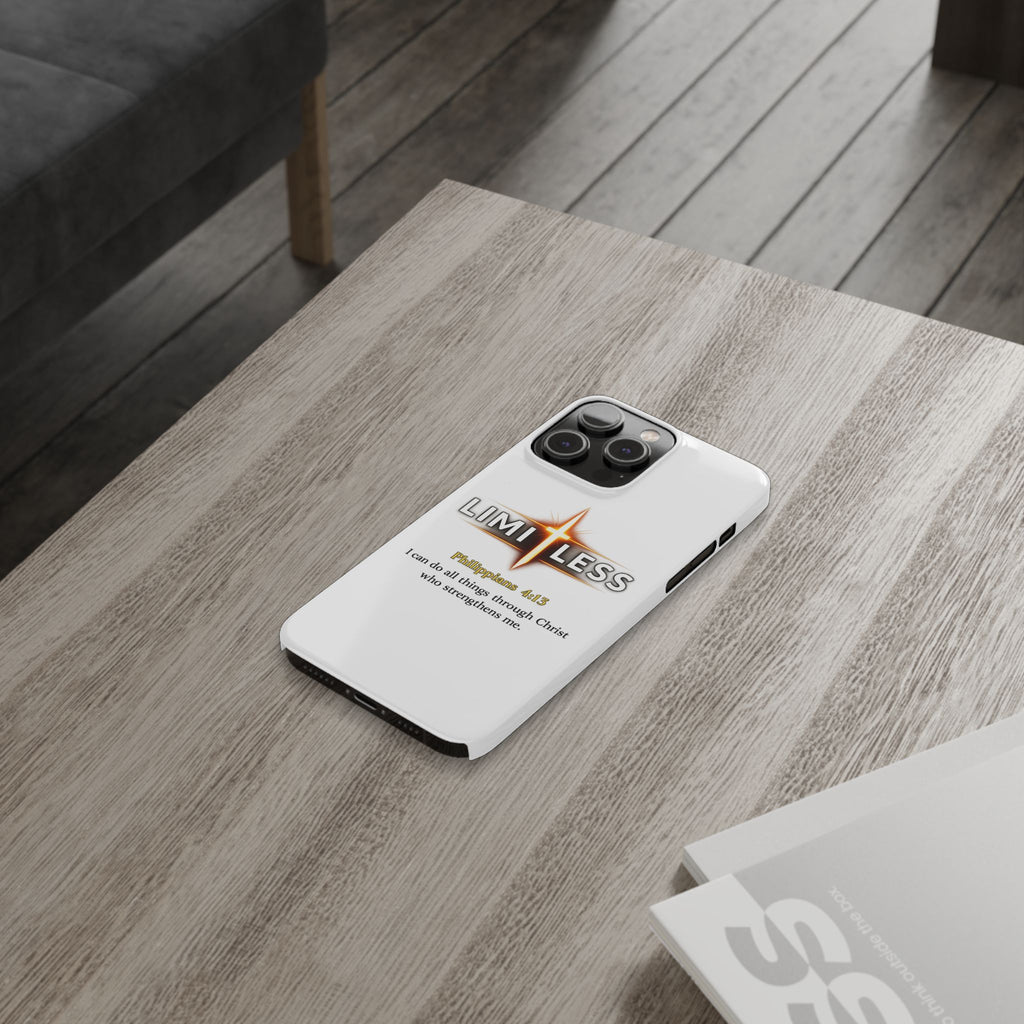 Slim Phone Case — "Limitless" Christian Cross Design with Philippians 4:13 Inspirational Quote