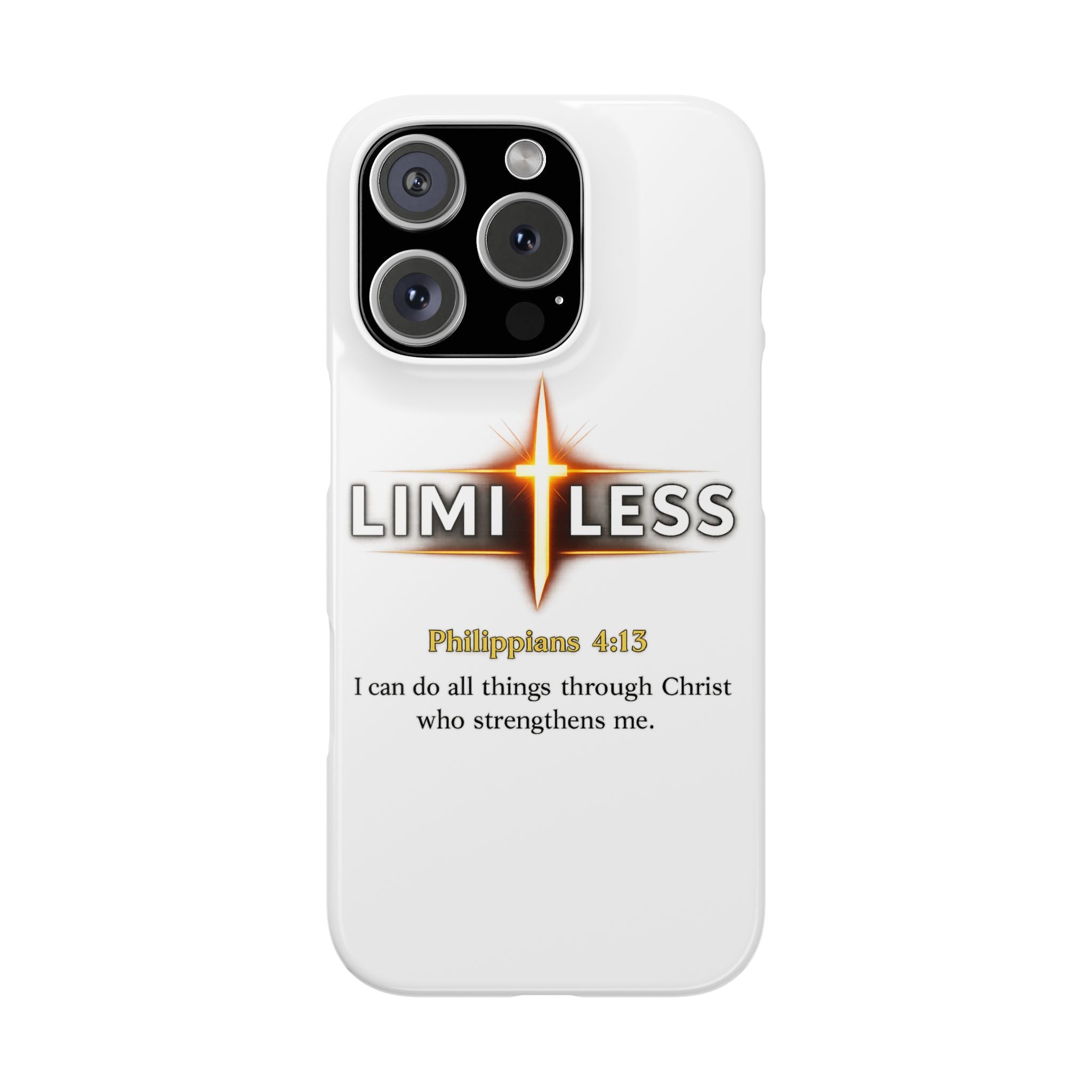 Slim Phone Case — "Limitless" Christian Cross Design with Philippians 4:13 Inspirational Quote