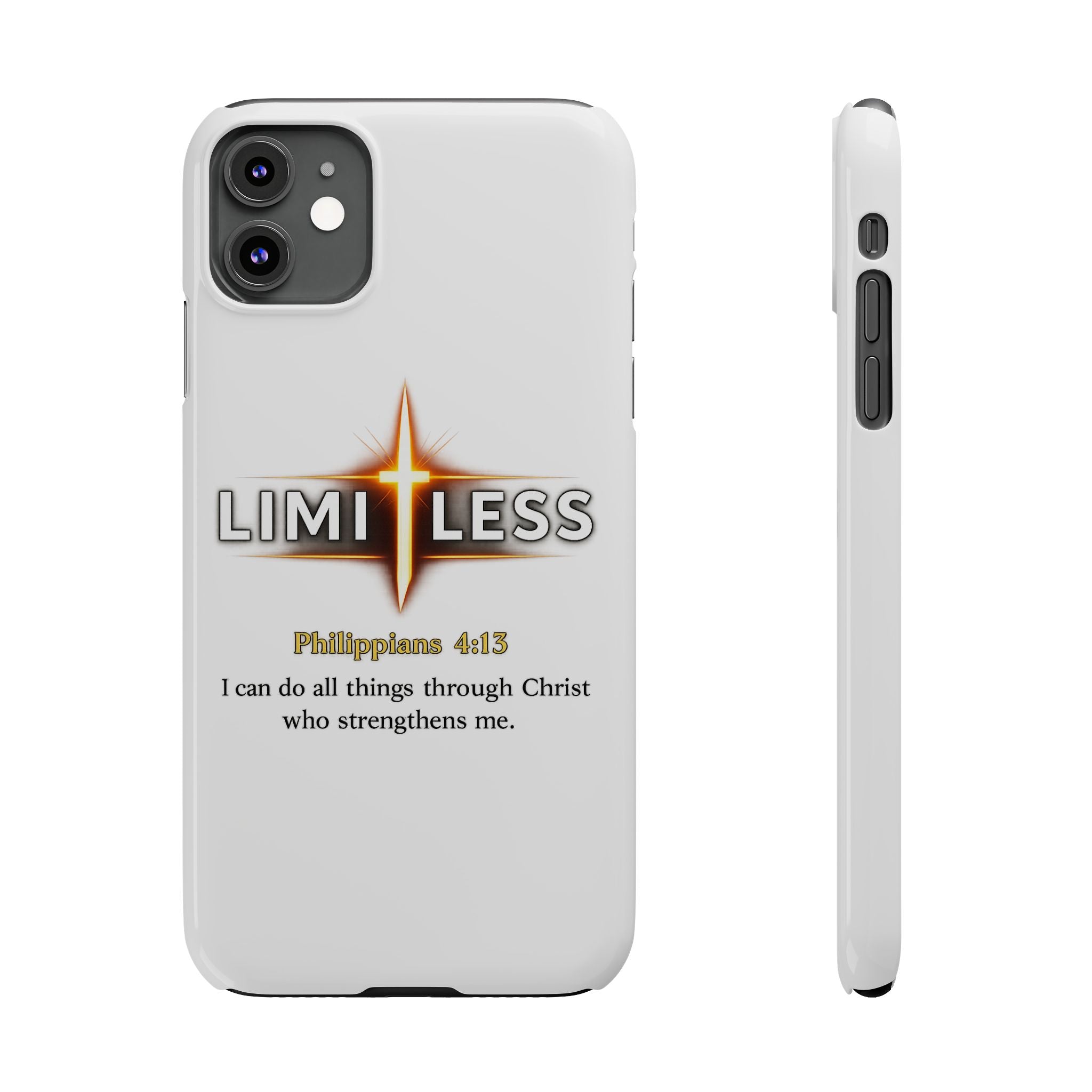 Slim Phone Case — "Limitless" Christian Cross Design with Philippians 4:13 Inspirational Quote