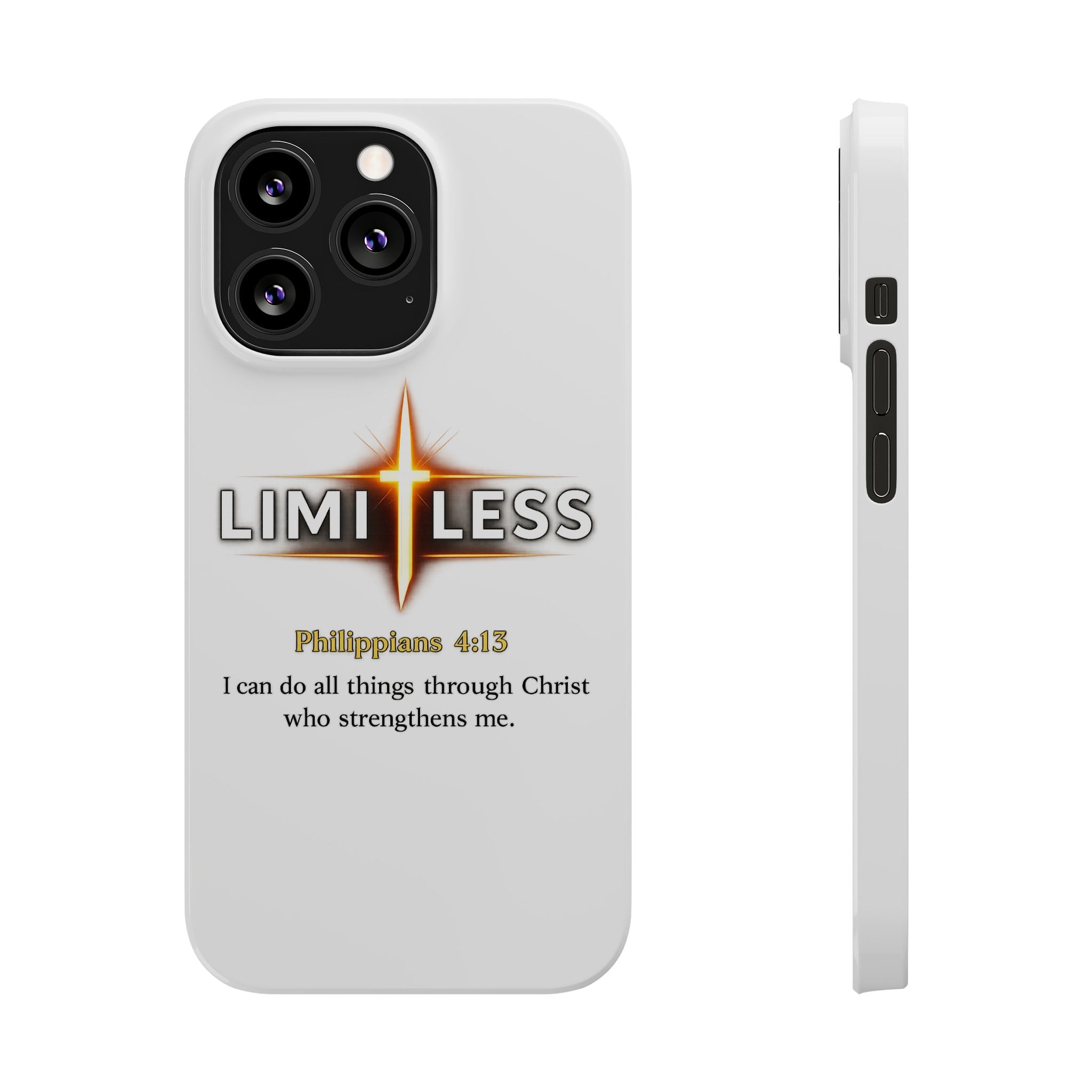 Slim Phone Case — "Limitless" Christian Cross Design with Philippians 4:13 Inspirational Quote