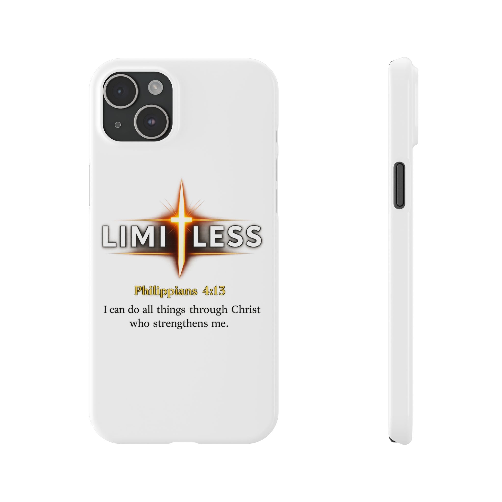 Slim Phone Case — "Limitless" Christian Cross Design with Philippians 4:13 Inspirational Quote