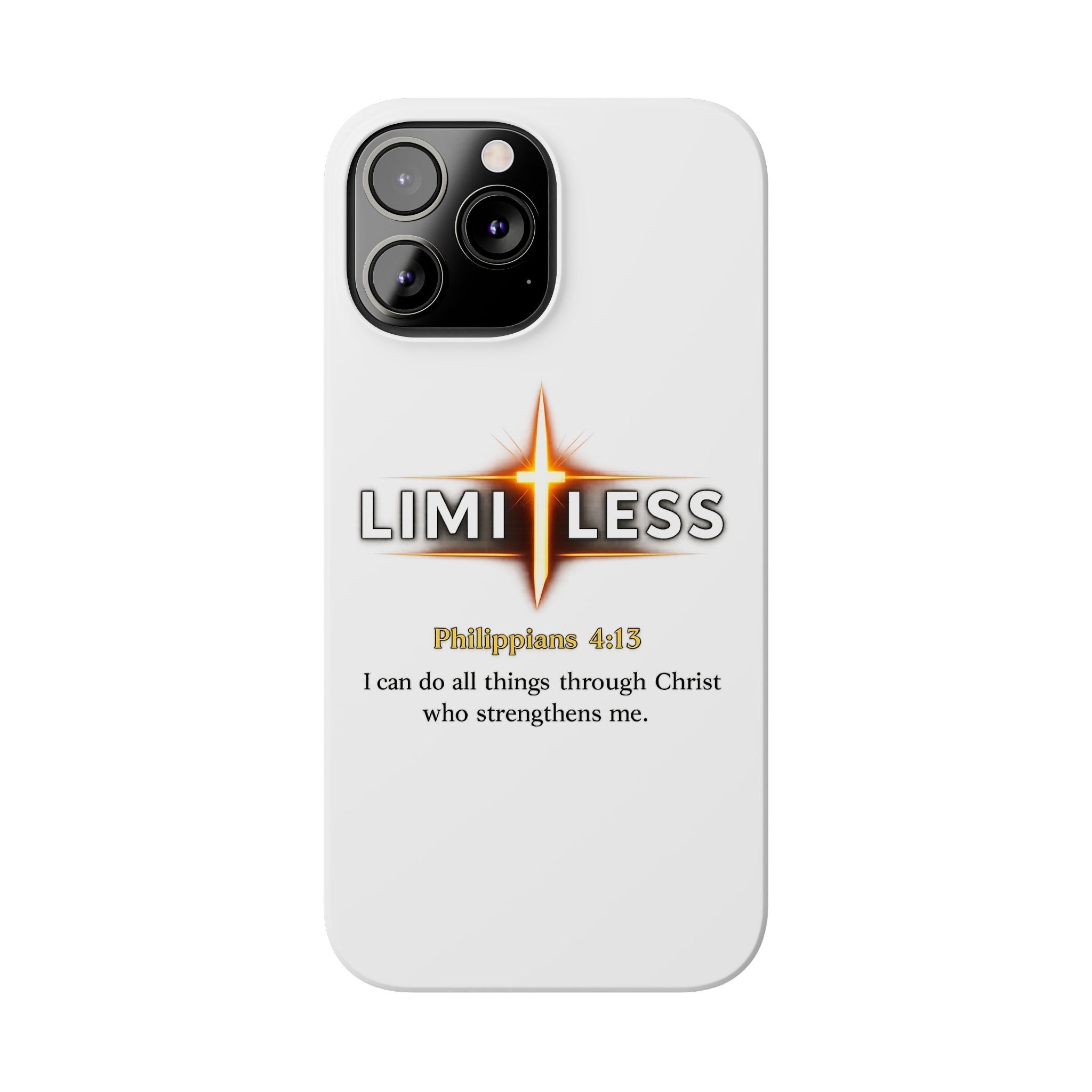 Slim Phone Case — "Limitless" Christian Cross Design with Philippians 4:13 Inspirational Quote
