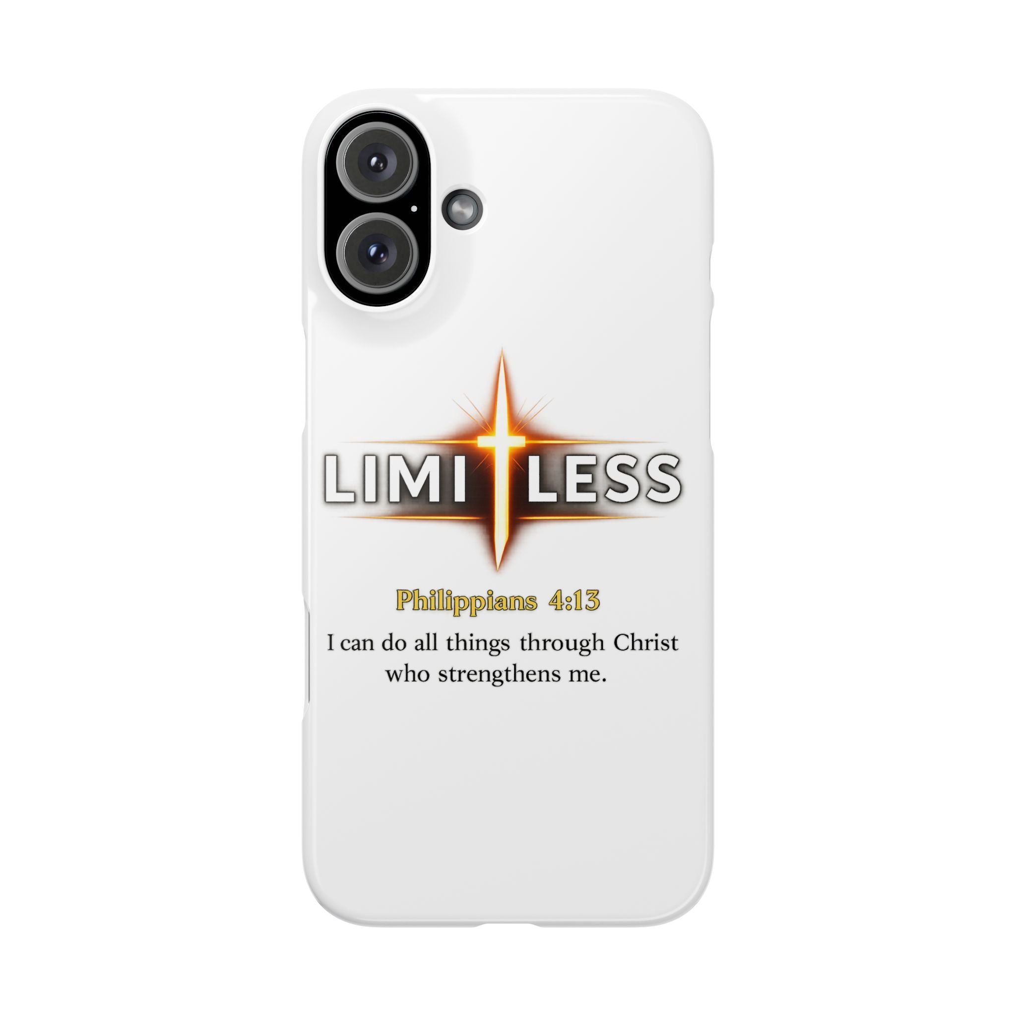 Slim Phone Case — "Limitless" Christian Cross Design with Philippians 4:13 Inspirational Quote
