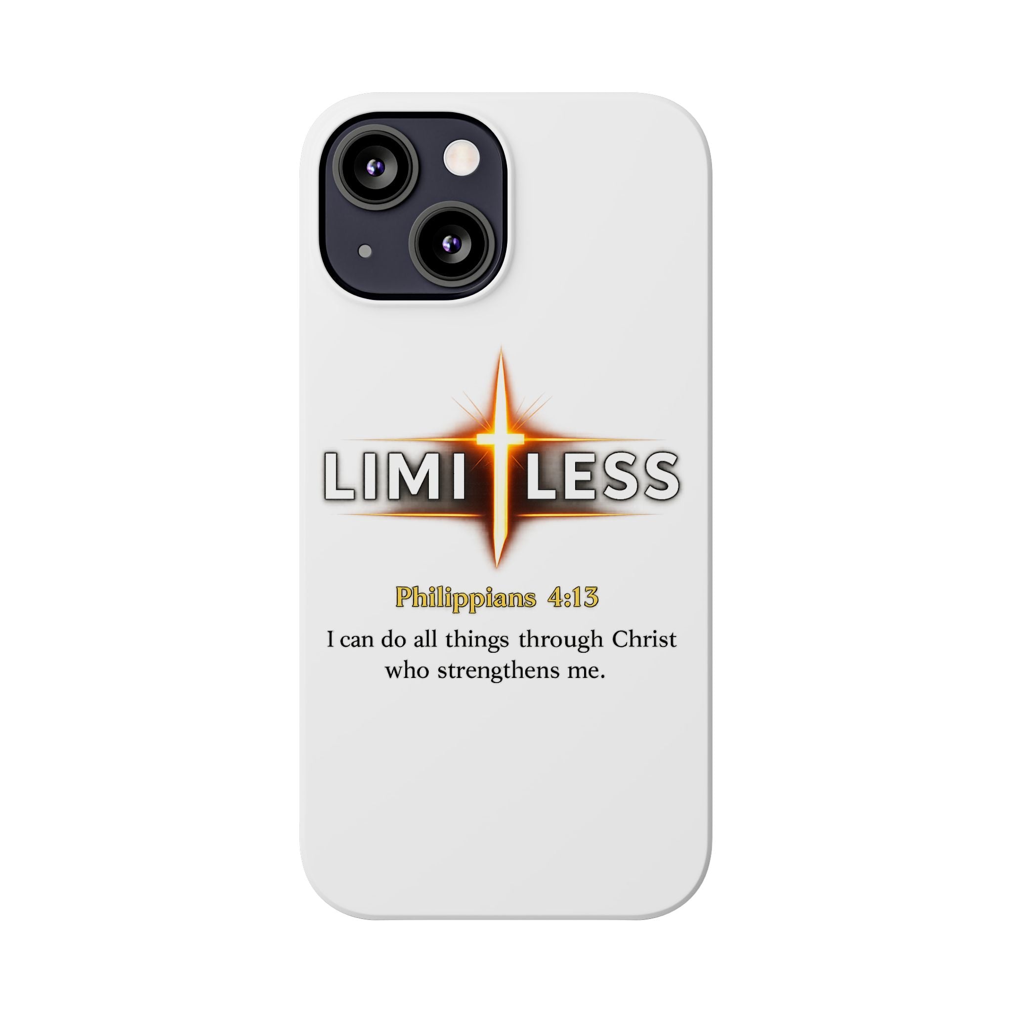 Slim Phone Case — "Limitless" Christian Cross Design with Philippians 4:13 Inspirational Quote