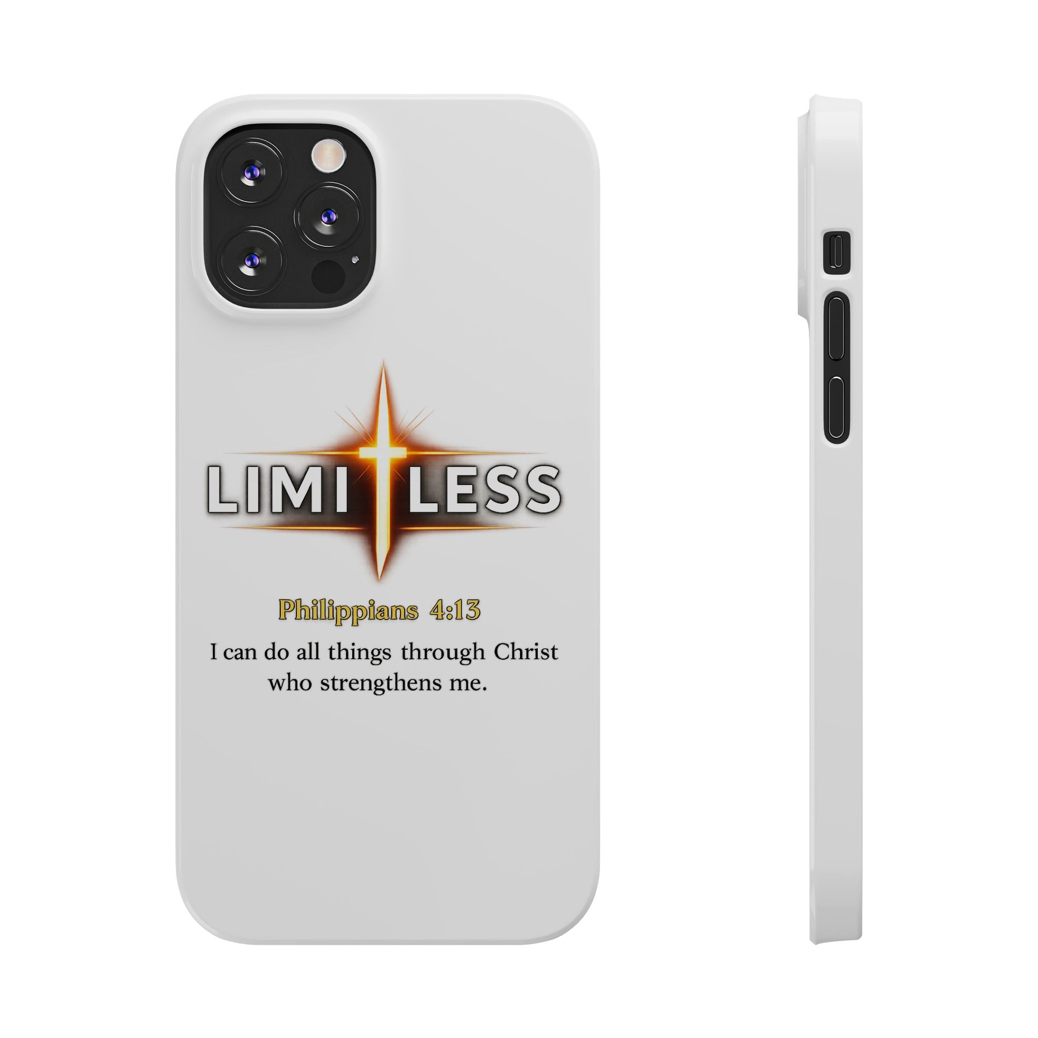Slim Phone Case — "Limitless" Christian Cross Design with Philippians 4:13 Inspirational Quote
