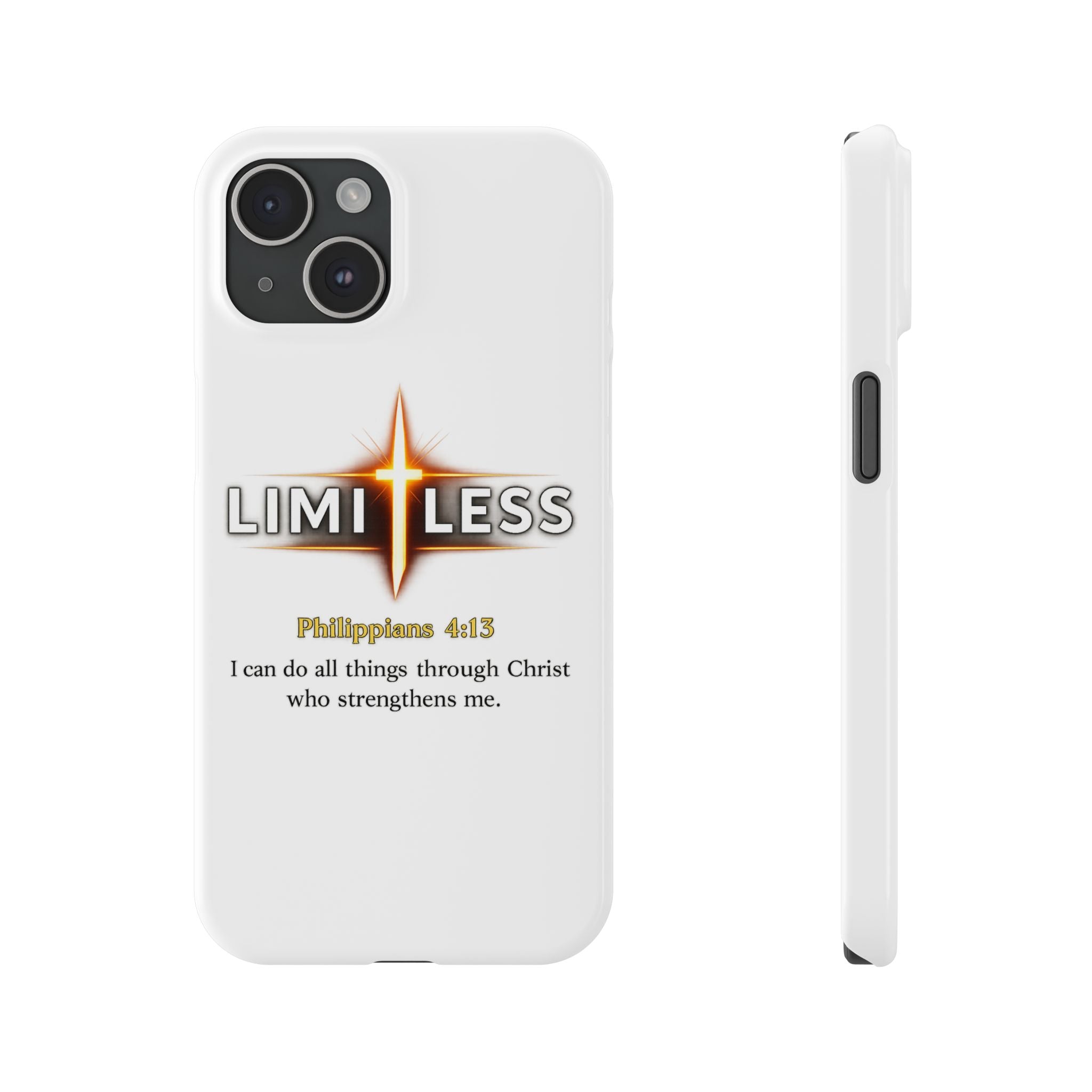 Slim Phone Case — "Limitless" Christian Cross Design with Philippians 4:13 Inspirational Quote