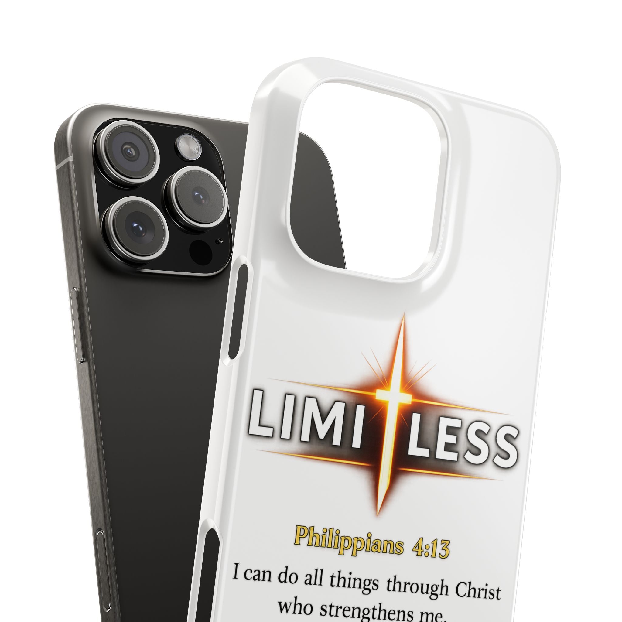 Slim Phone Case — "Limitless" Christian Cross Design with Philippians 4:13 Inspirational Quote