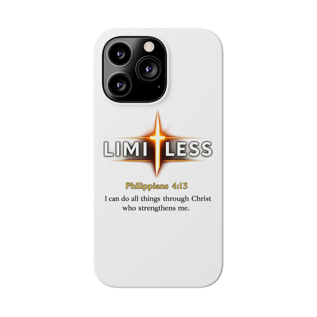 Slim Phone Case — "Limitless" Christian Cross Design with Philippians 4:13 Inspirational Quote
