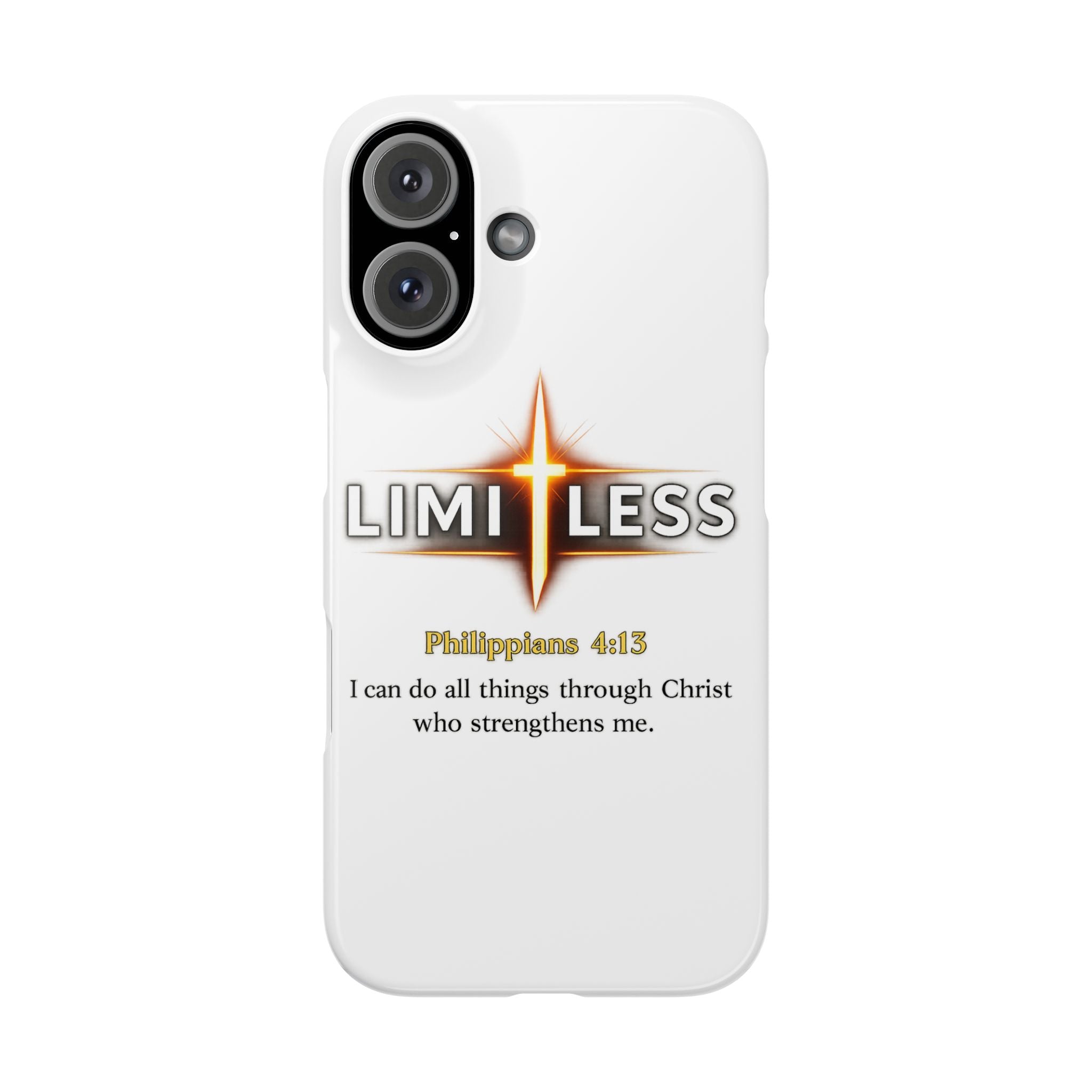 Slim Phone Case — "Limitless" Christian Cross Design with Philippians 4:13 Inspirational Quote