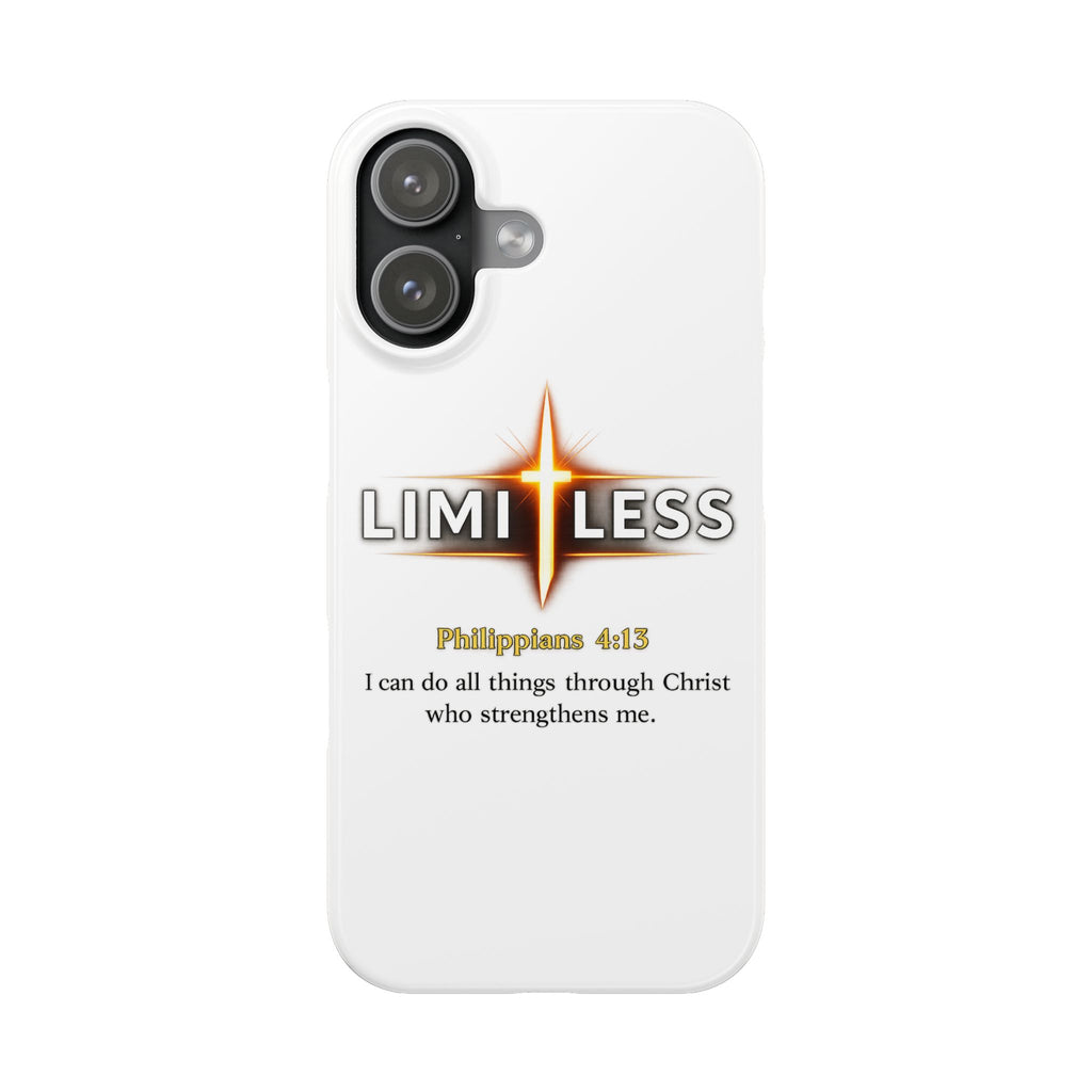 Slim Phone Case — "Limitless" Christian Cross Design with Philippians 4:13 Inspirational Quote