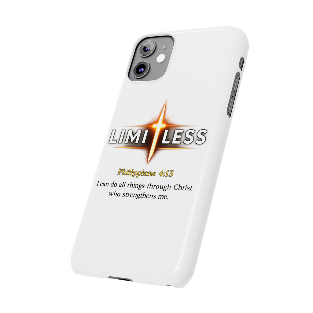 Slim Phone Case — "Limitless" Christian Cross Design with Philippians 4:13 Inspirational Quote