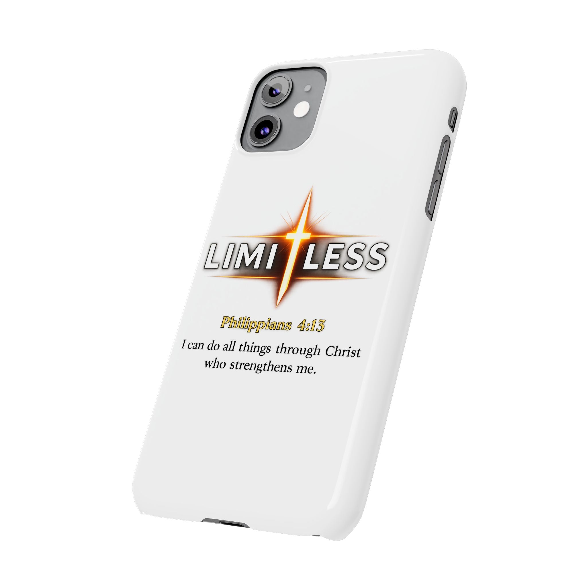 Slim Phone Case — "Limitless" Christian Cross Design with Philippians 4:13 Inspirational Quote