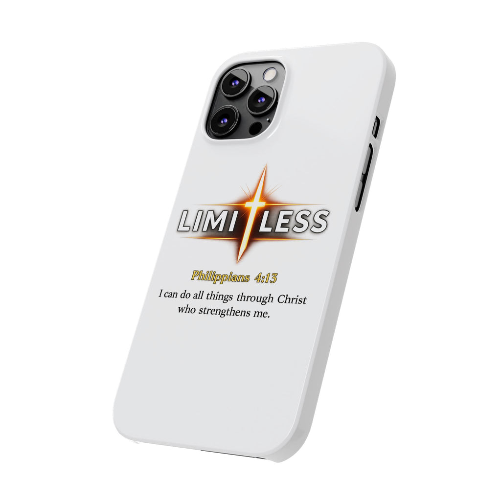 Slim Phone Case — "Limitless" Christian Cross Design with Philippians 4:13 Inspirational Quote