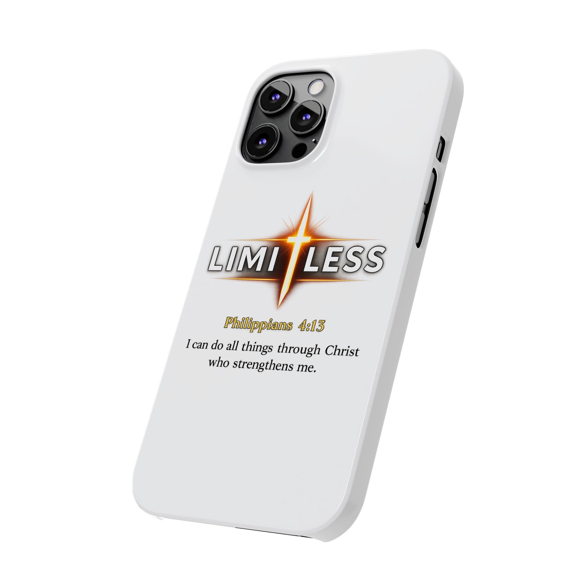 Slim Phone Case — "Limitless" Christian Cross Design with Philippians 4:13 Inspirational Quote