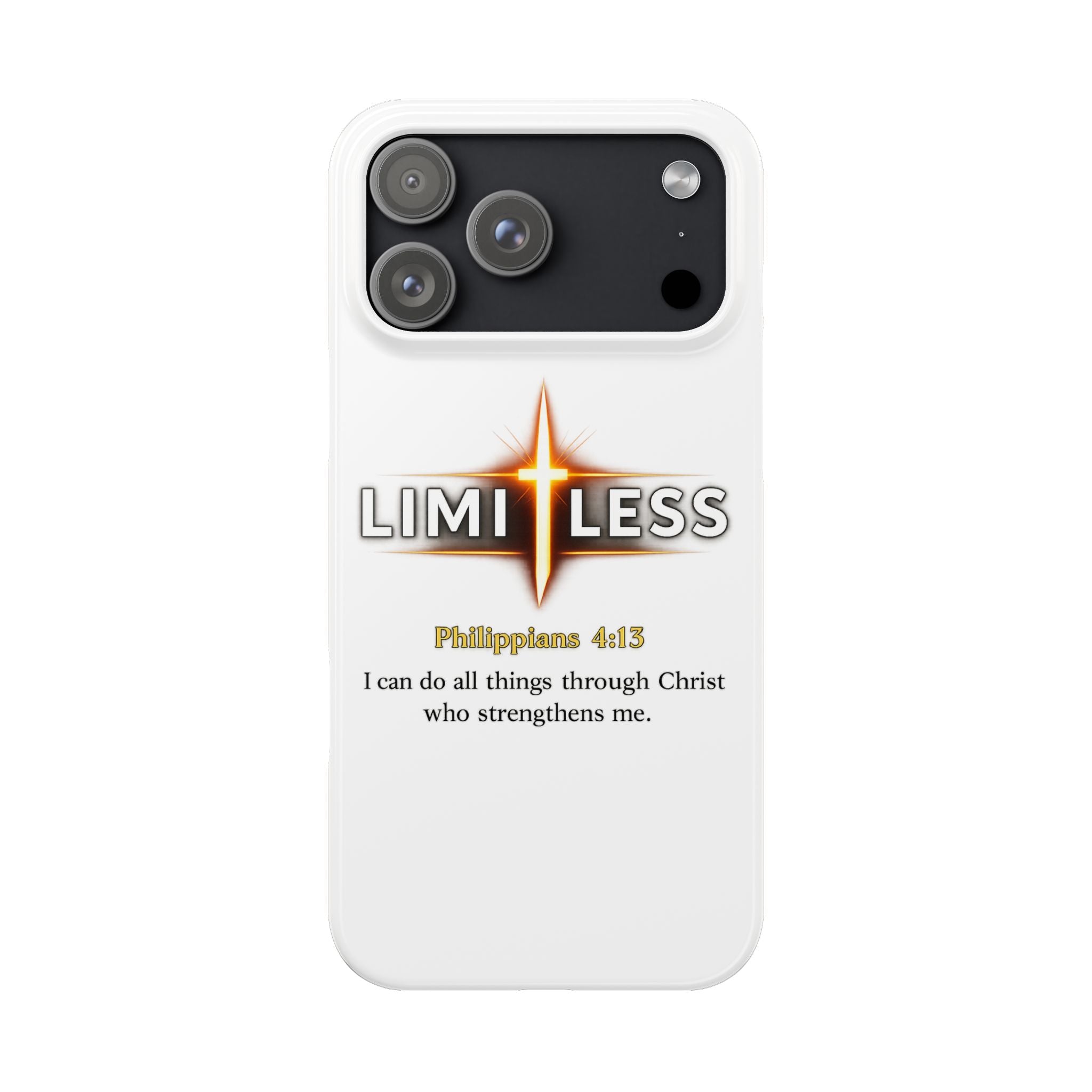 Slim Phone Case — "Limitless" Christian Cross Design with Philippians 4:13 Inspirational Quote