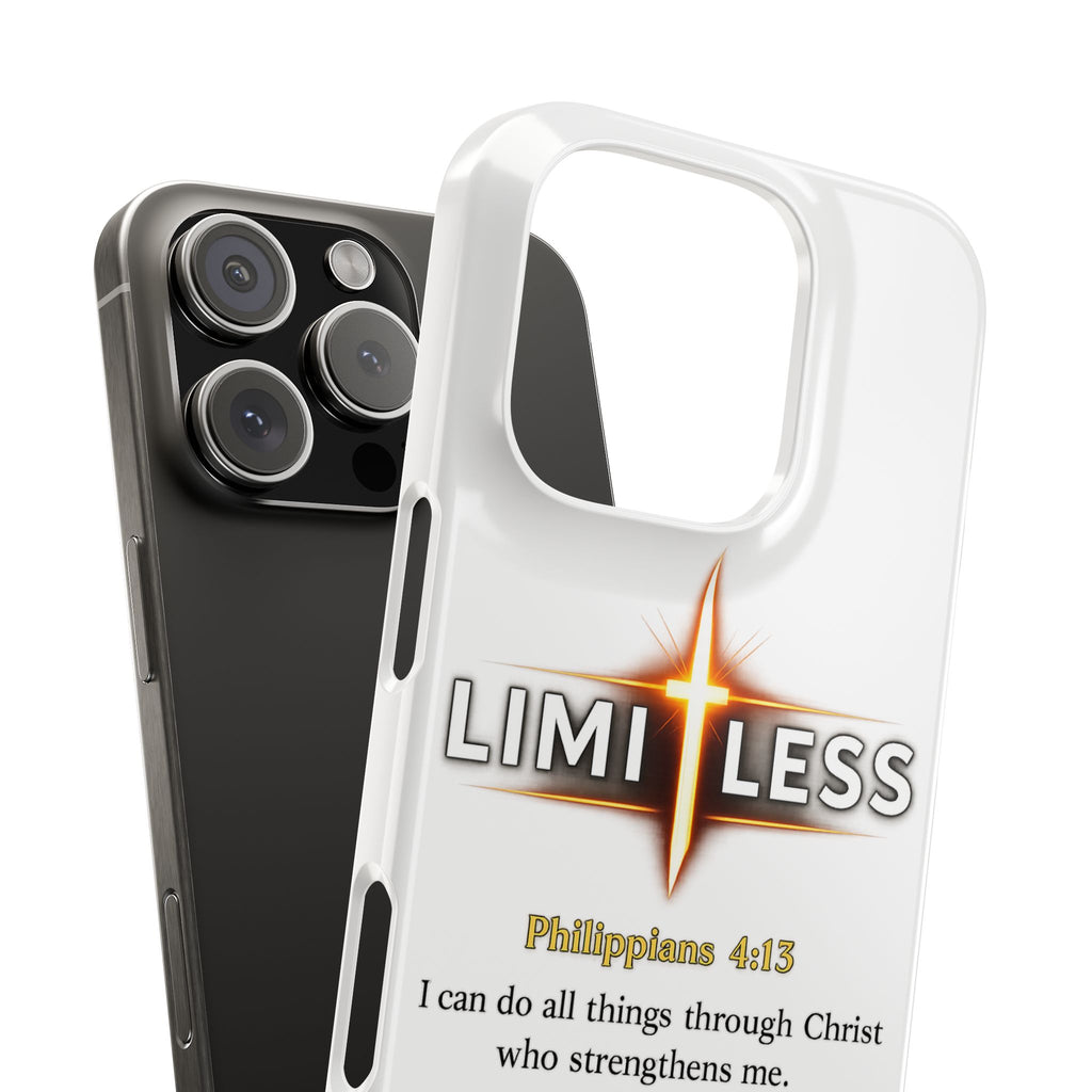 Slim Phone Case — "Limitless" Christian Cross Design with Philippians 4:13 Inspirational Quote
