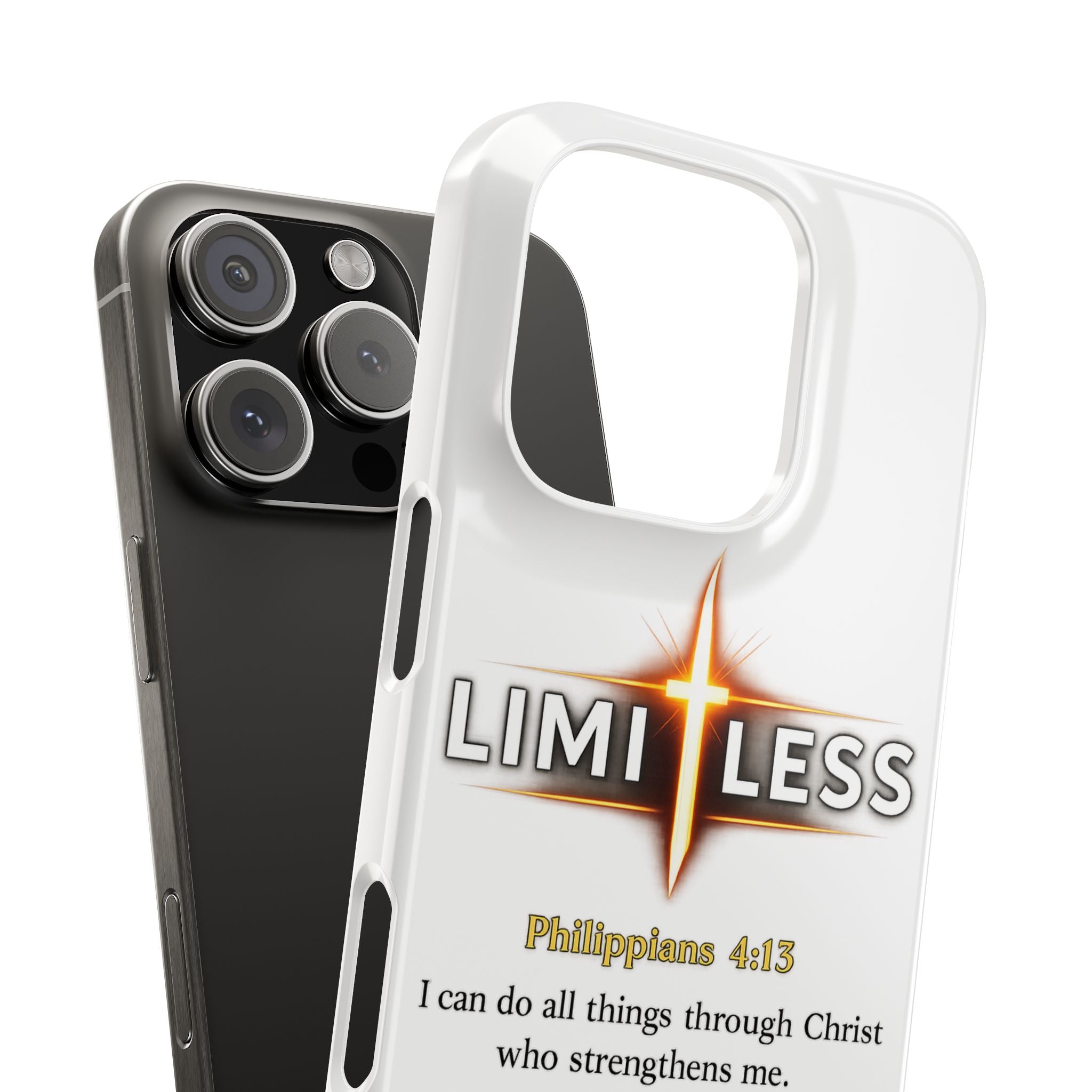 Slim Phone Case — "Limitless" Christian Cross Design with Philippians 4:13 Inspirational Quote