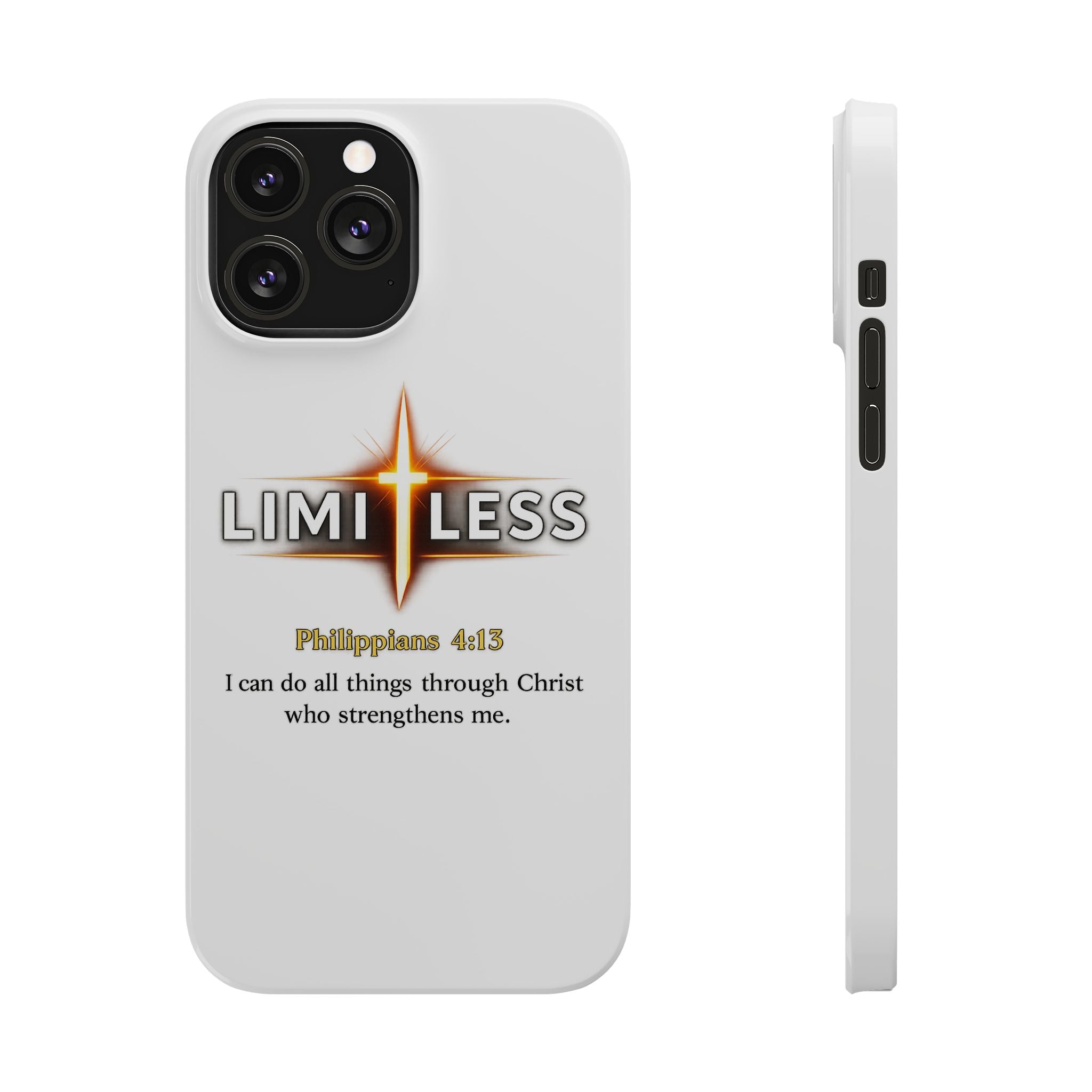 Slim Phone Case — "Limitless" Christian Cross Design with Philippians 4:13 Inspirational Quote
