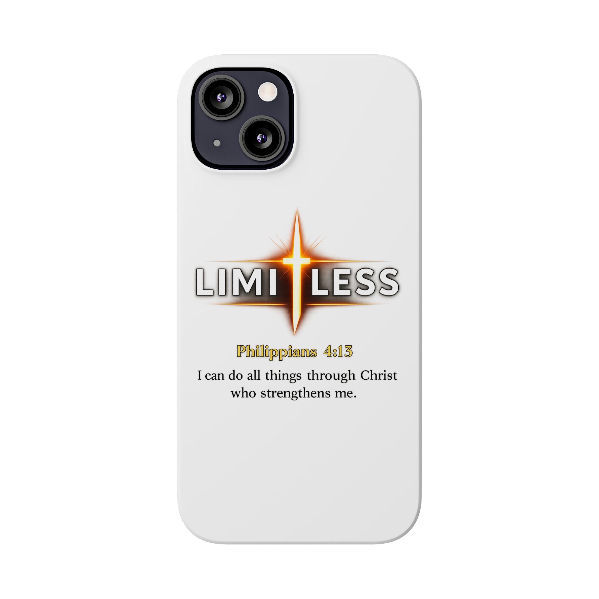 Slim Phone Case — "Limitless" Christian Cross Design with Philippians 4:13 Inspirational Quote