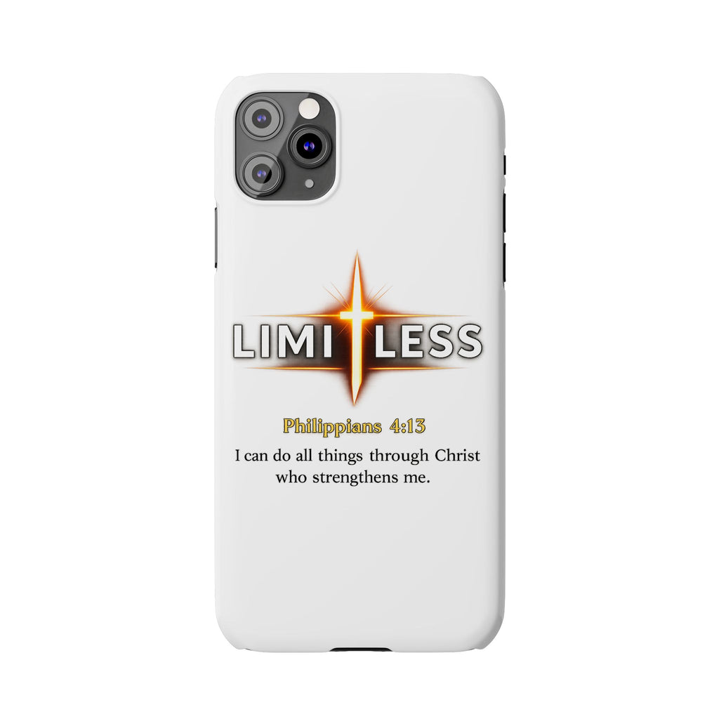 Slim Phone Case — "Limitless" Christian Cross Design with Philippians 4:13 Inspirational Quote