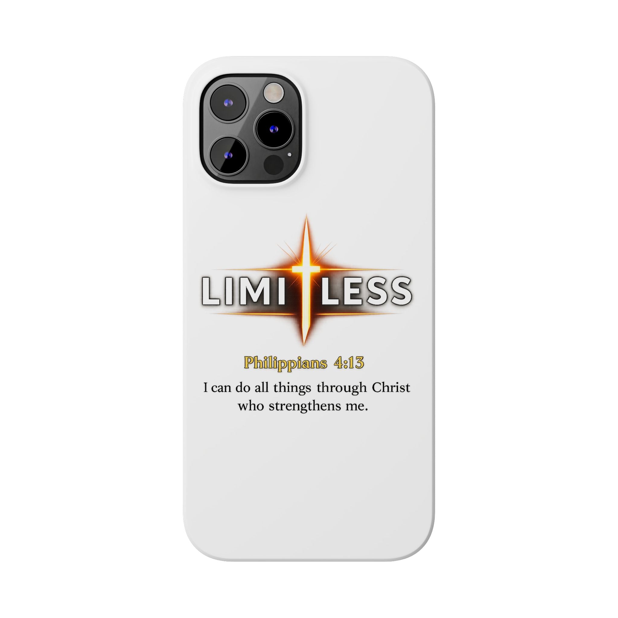 Slim Phone Case — "Limitless" Christian Cross Design with Philippians 4:13 Inspirational Quote