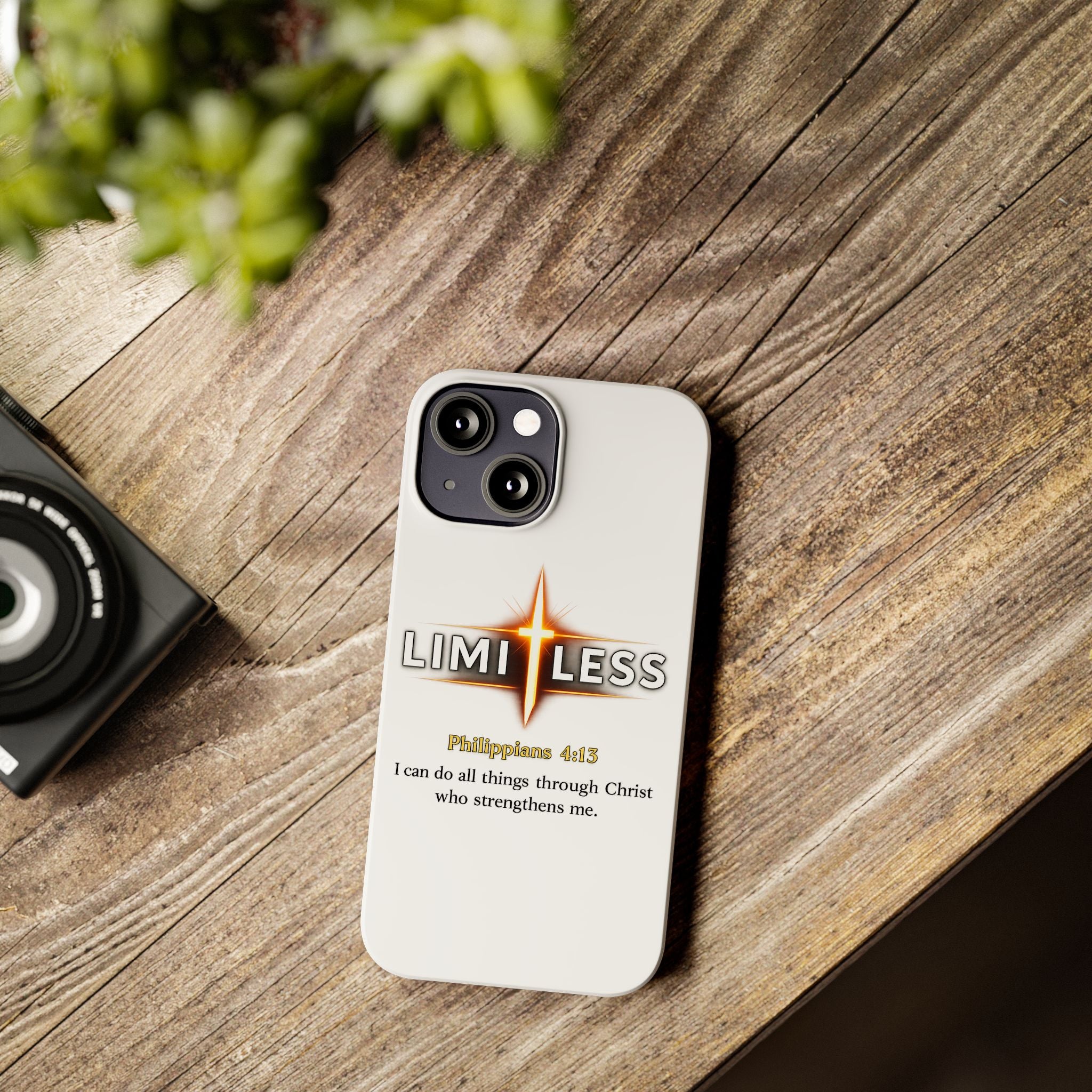 Slim Phone Case — "Limitless" Christian Cross Design with Philippians 4:13 Inspirational Quote