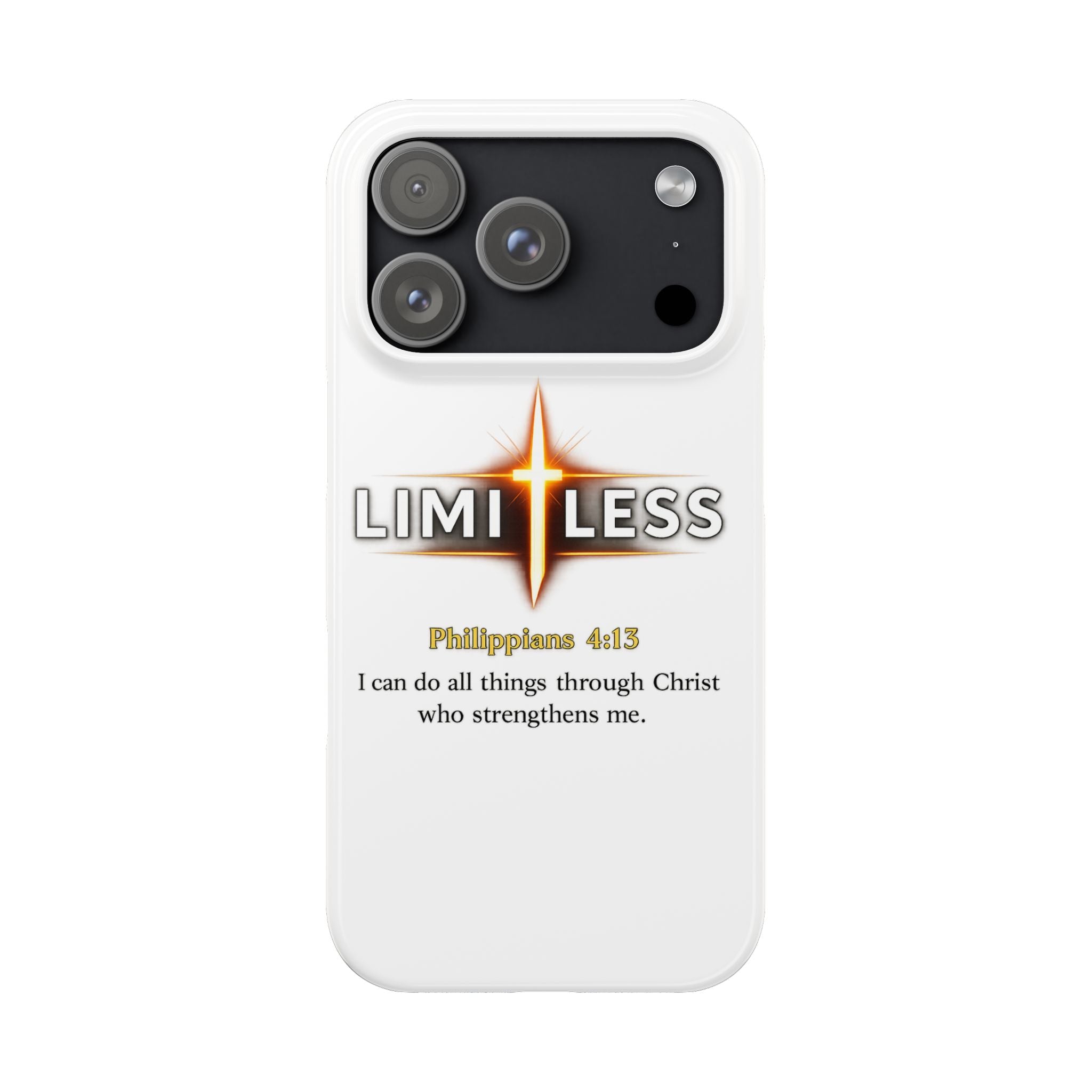 Slim Phone Case — "Limitless" Christian Cross Design with Philippians 4:13 Inspirational Quote