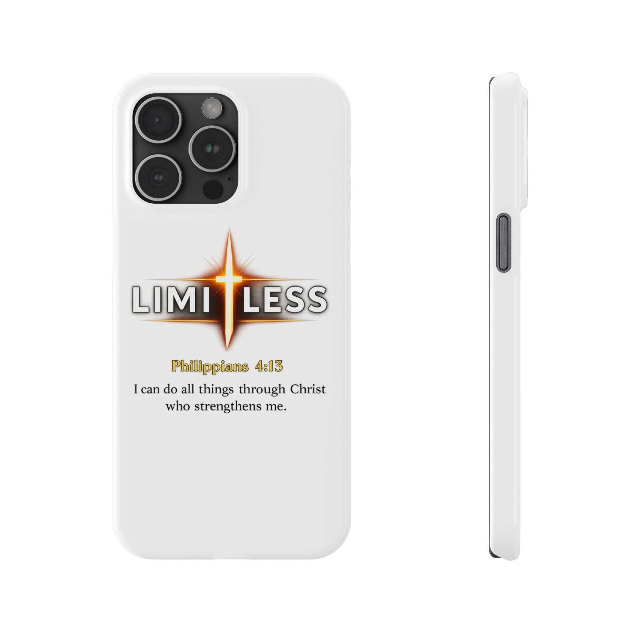 Slim Phone Case — "Limitless" Christian Cross Design with Philippians 4:13 Inspirational Quote
