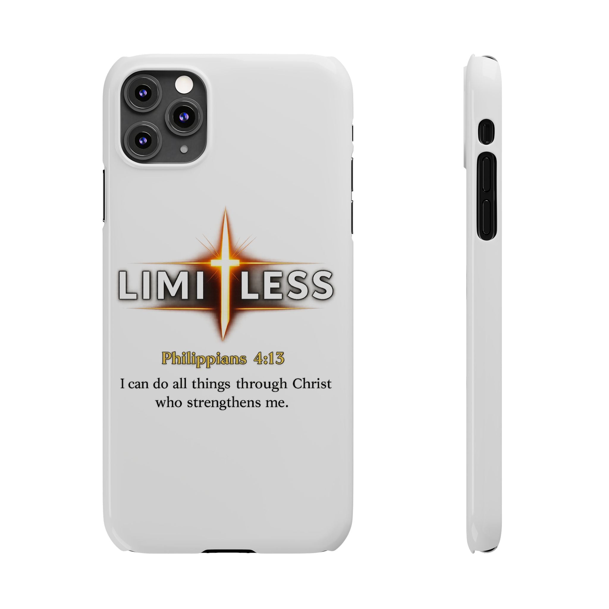 Slim Phone Case — "Limitless" Christian Cross Design with Philippians 4:13 Inspirational Quote