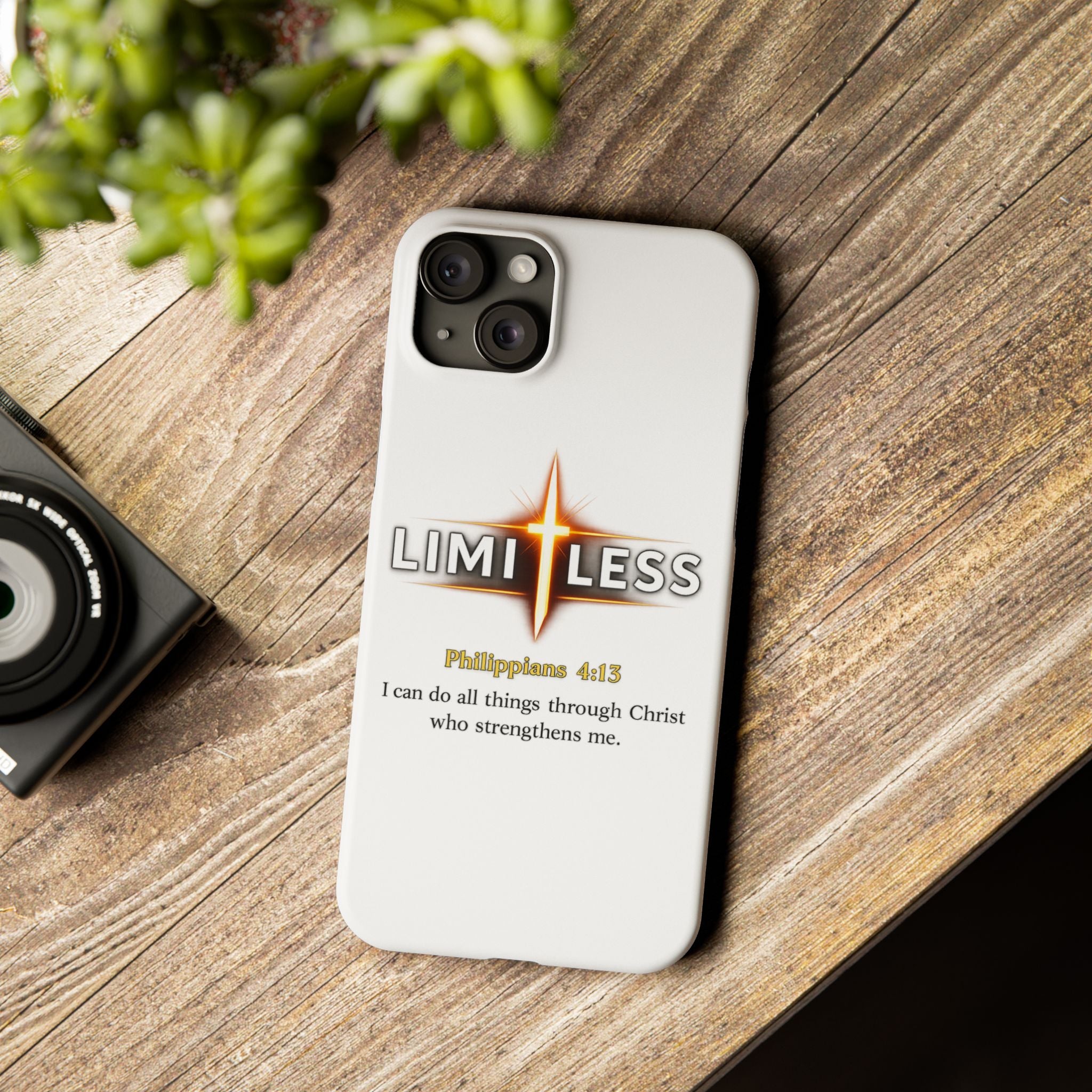 Slim Phone Case — "Limitless" Christian Cross Design with Philippians 4:13 Inspirational Quote