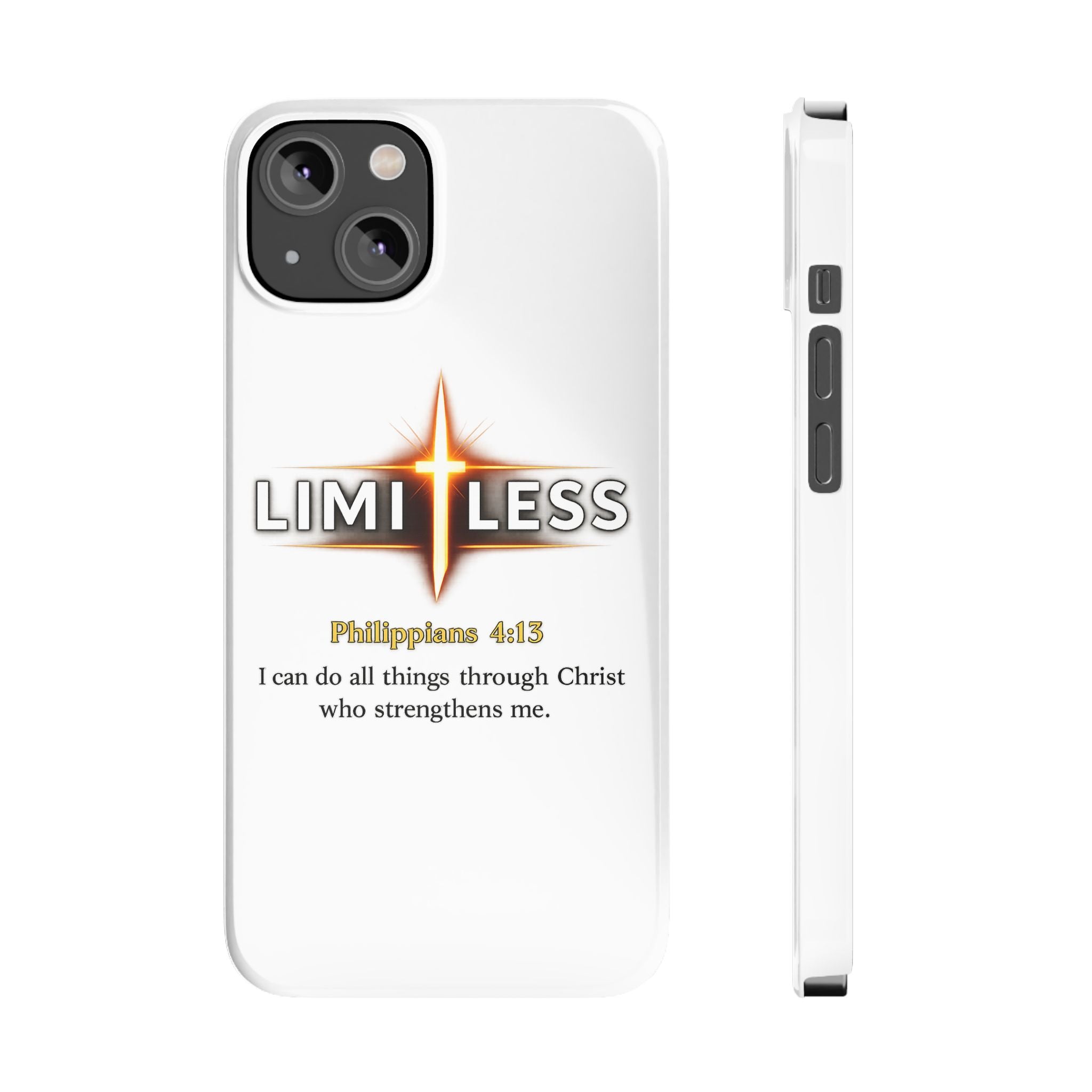 Slim Phone Case — "Limitless" Christian Cross Design with Philippians 4:13 Inspirational Quote