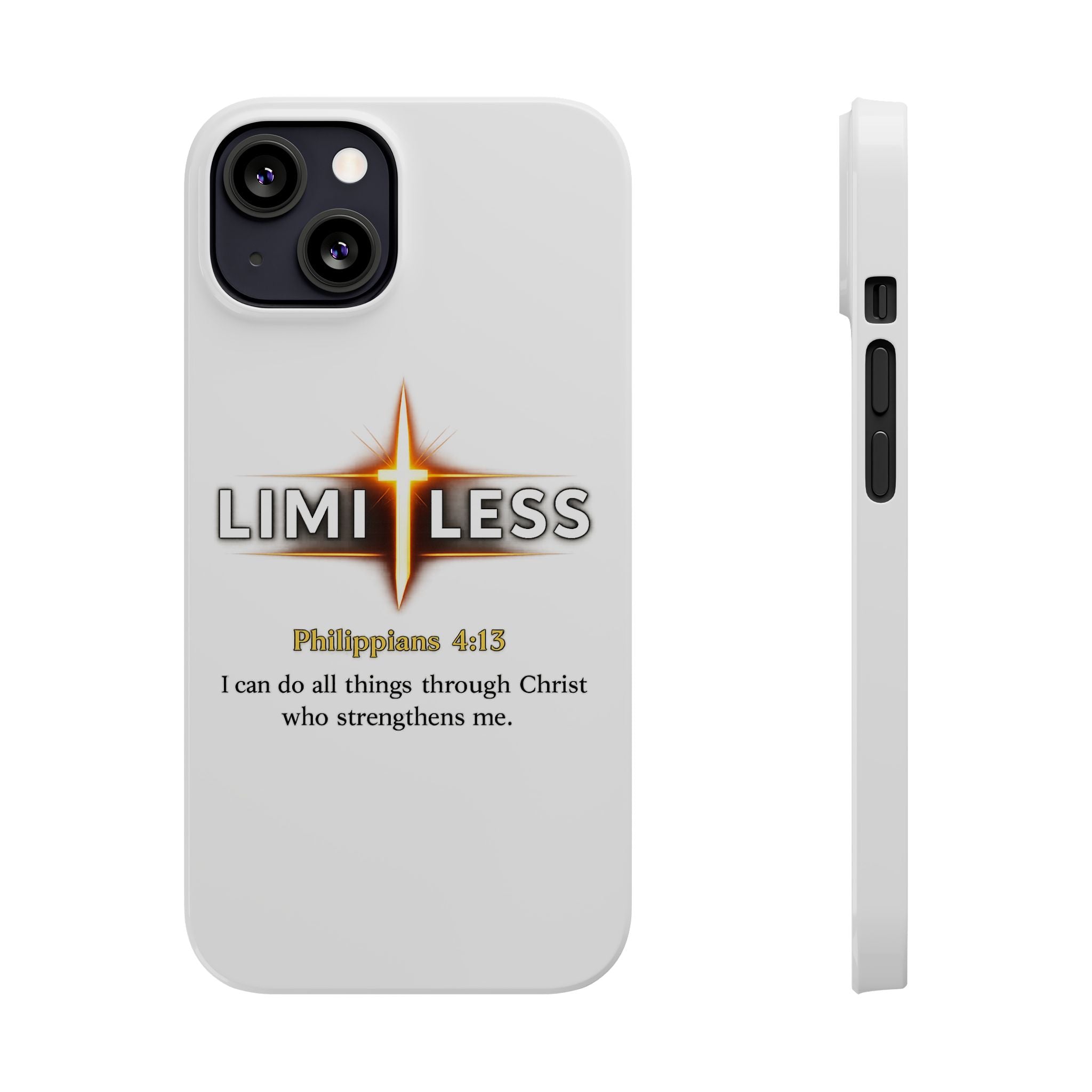 Slim Phone Case — "Limitless" Christian Cross Design with Philippians 4:13 Inspirational Quote