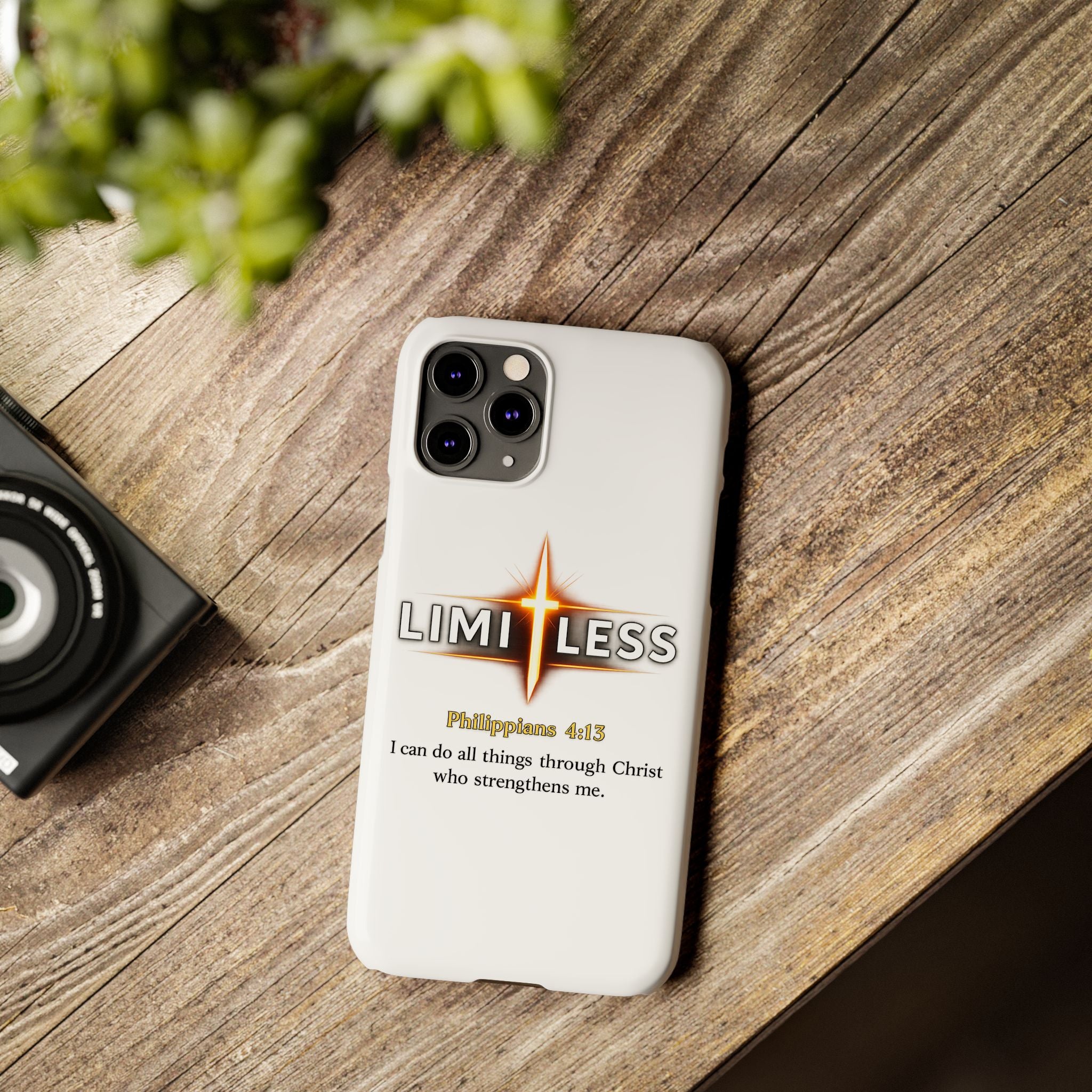 Slim Phone Case — "Limitless" Christian Cross Design with Philippians 4:13 Inspirational Quote