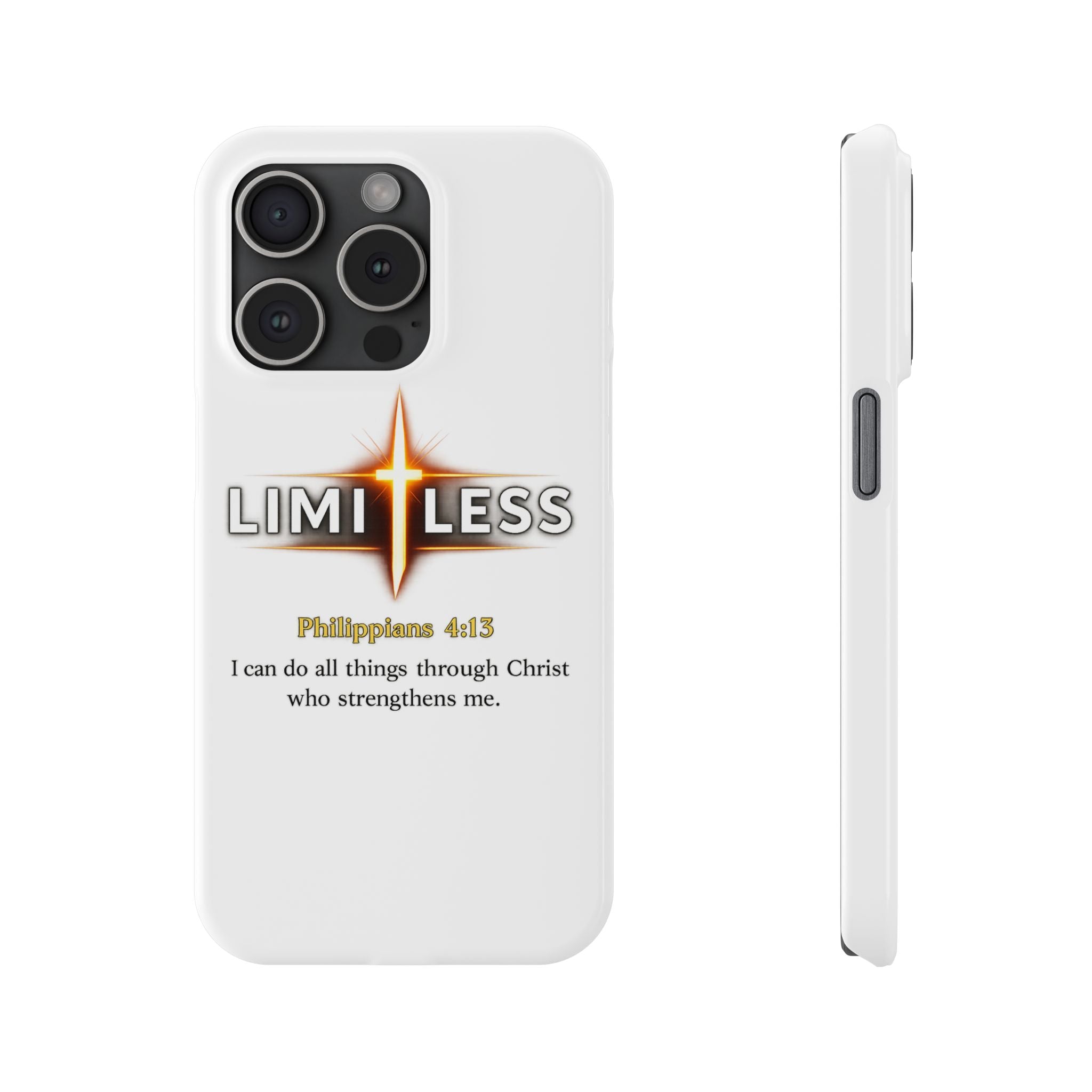 Slim Phone Case — "Limitless" Christian Cross Design with Philippians 4:13 Inspirational Quote