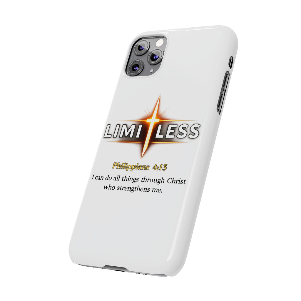 Slim Phone Case — "Limitless" Christian Cross Design with Philippians 4:13 Inspirational Quote