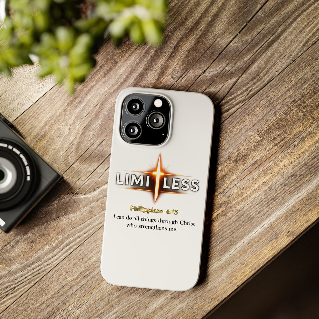 Slim Phone Case — "Limitless" Christian Cross Design with Philippians 4:13 Inspirational Quote