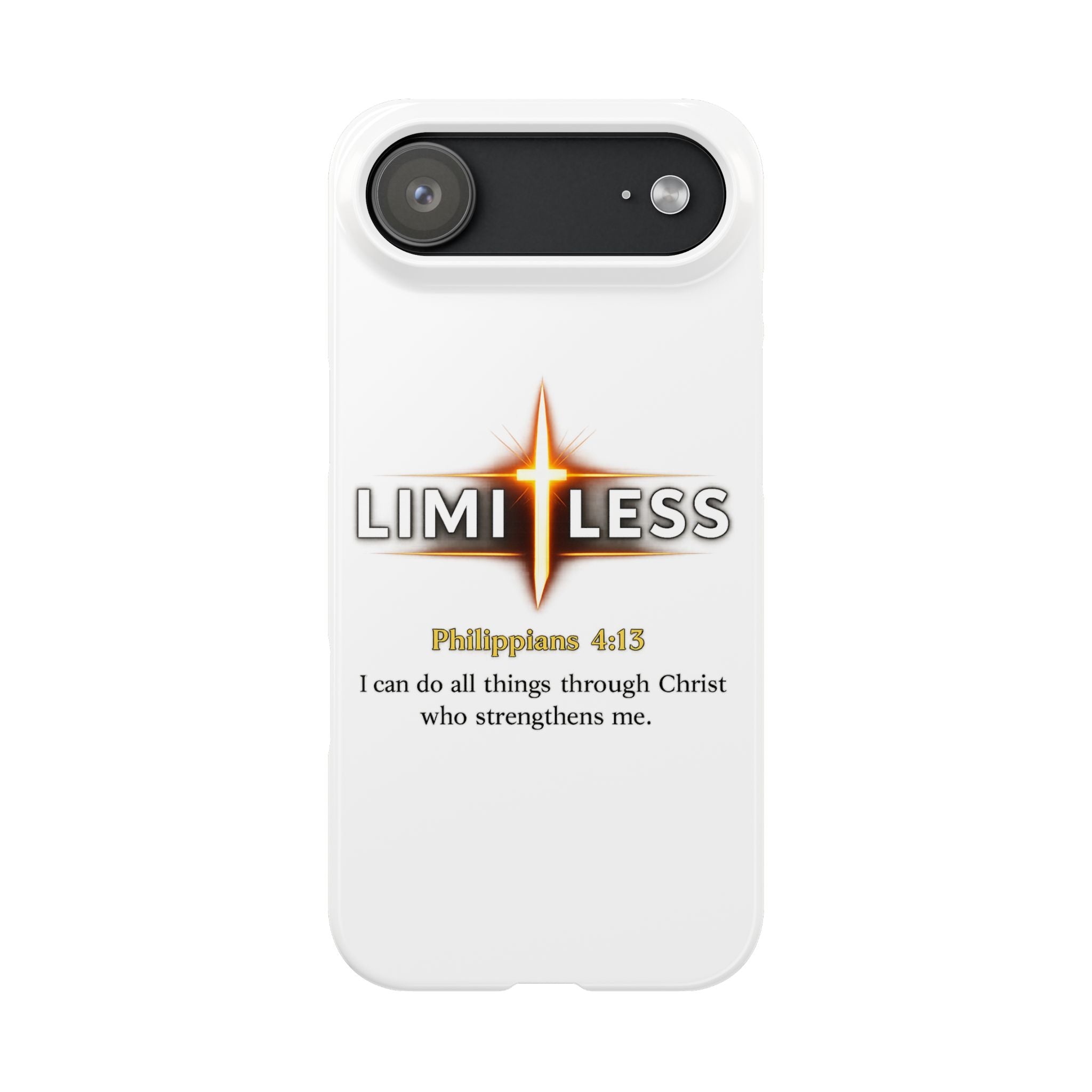 Slim Phone Case — "Limitless" Christian Cross Design with Philippians 4:13 Inspirational Quote