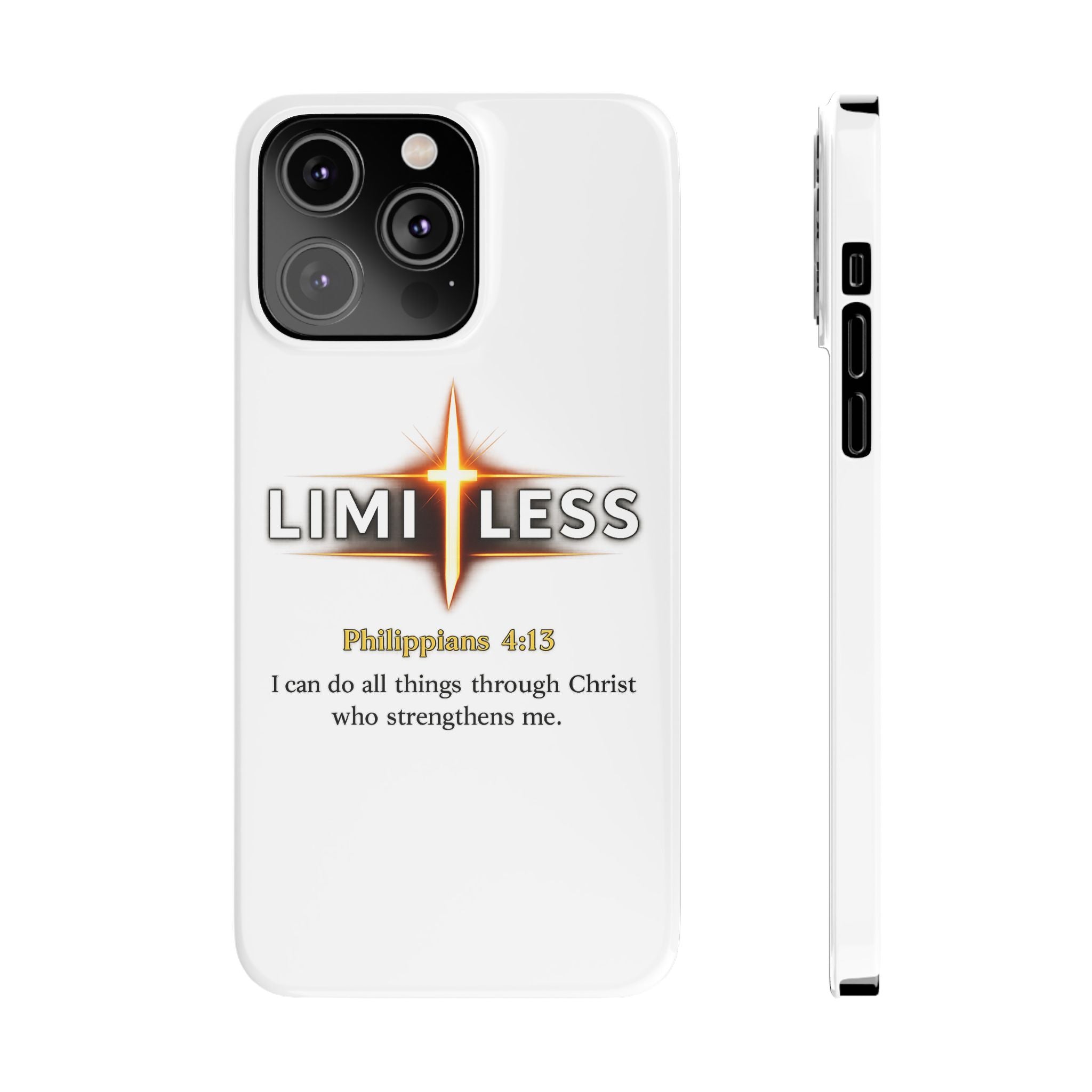 Slim Phone Case — "Limitless" Christian Cross Design with Philippians 4:13 Inspirational Quote