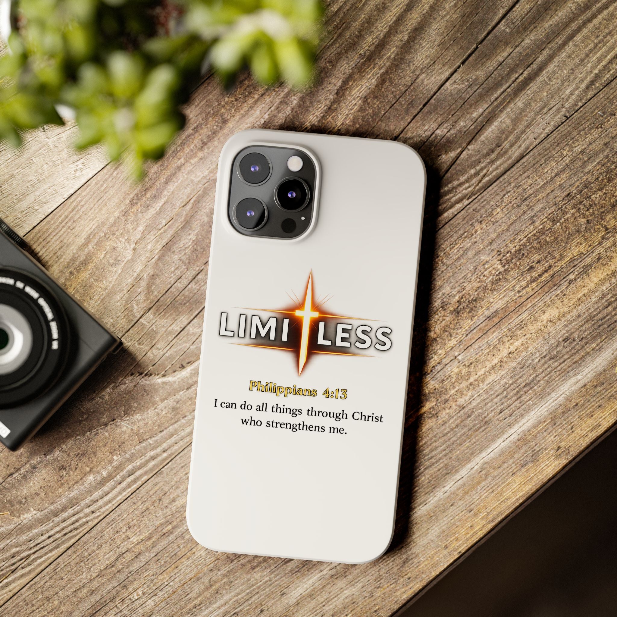 Slim Phone Case — "Limitless" Christian Cross Design with Philippians 4:13 Inspirational Quote
